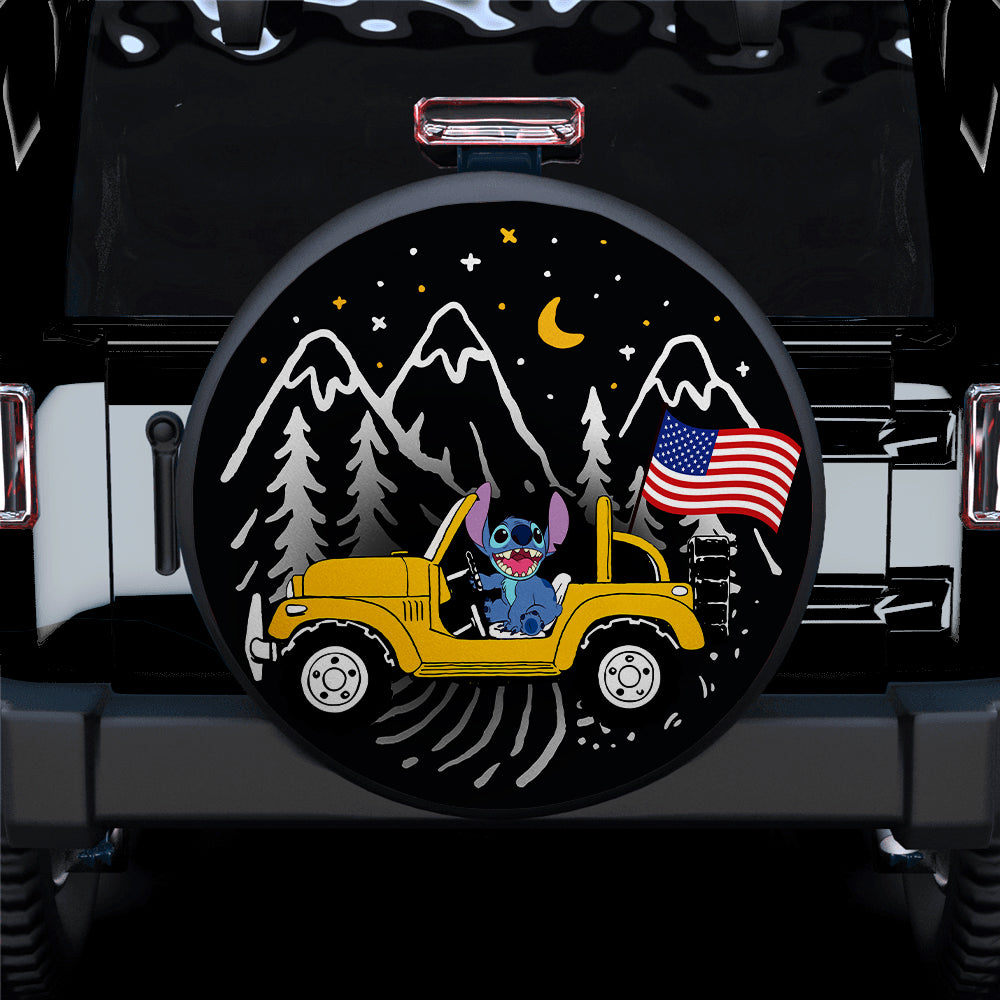 Stitch American Flag Ride Jeep Starry Night Yellow Car Spare Tire Covers Gift For Campers Nearkii