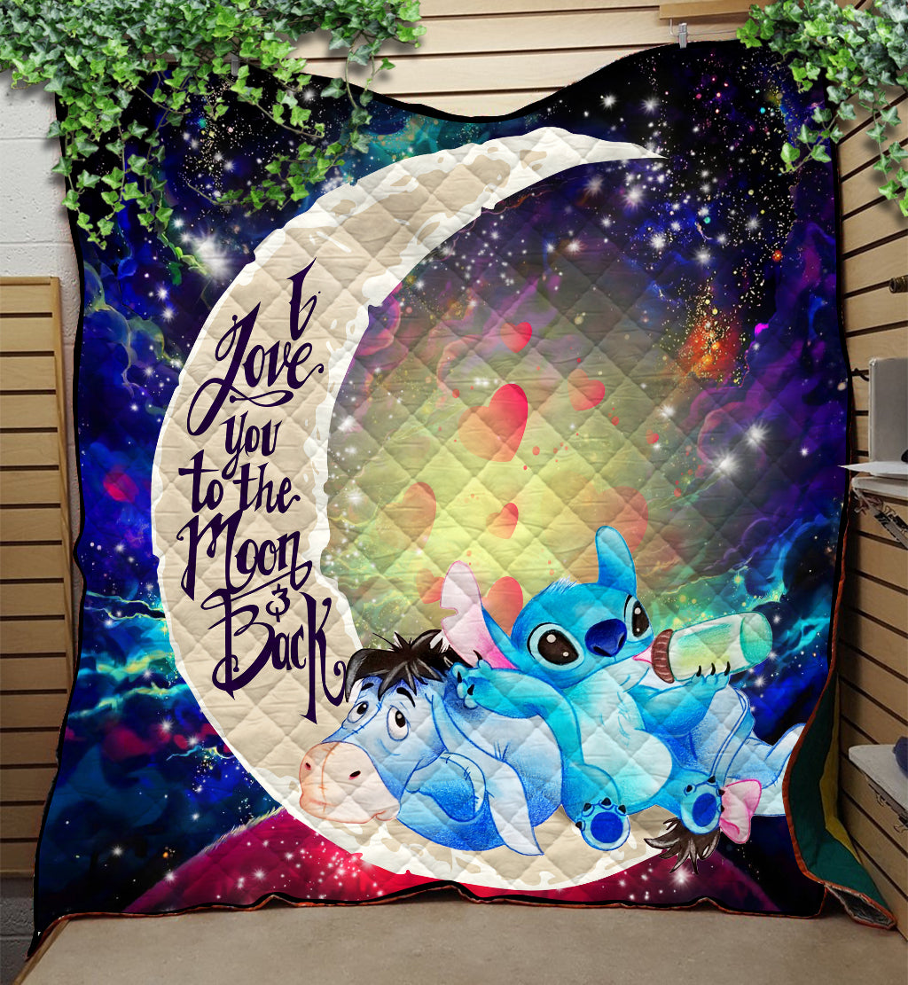 Stitch And Eeyore Couple Love You To The Moon Galaxy Quilt Blanket Nearkii