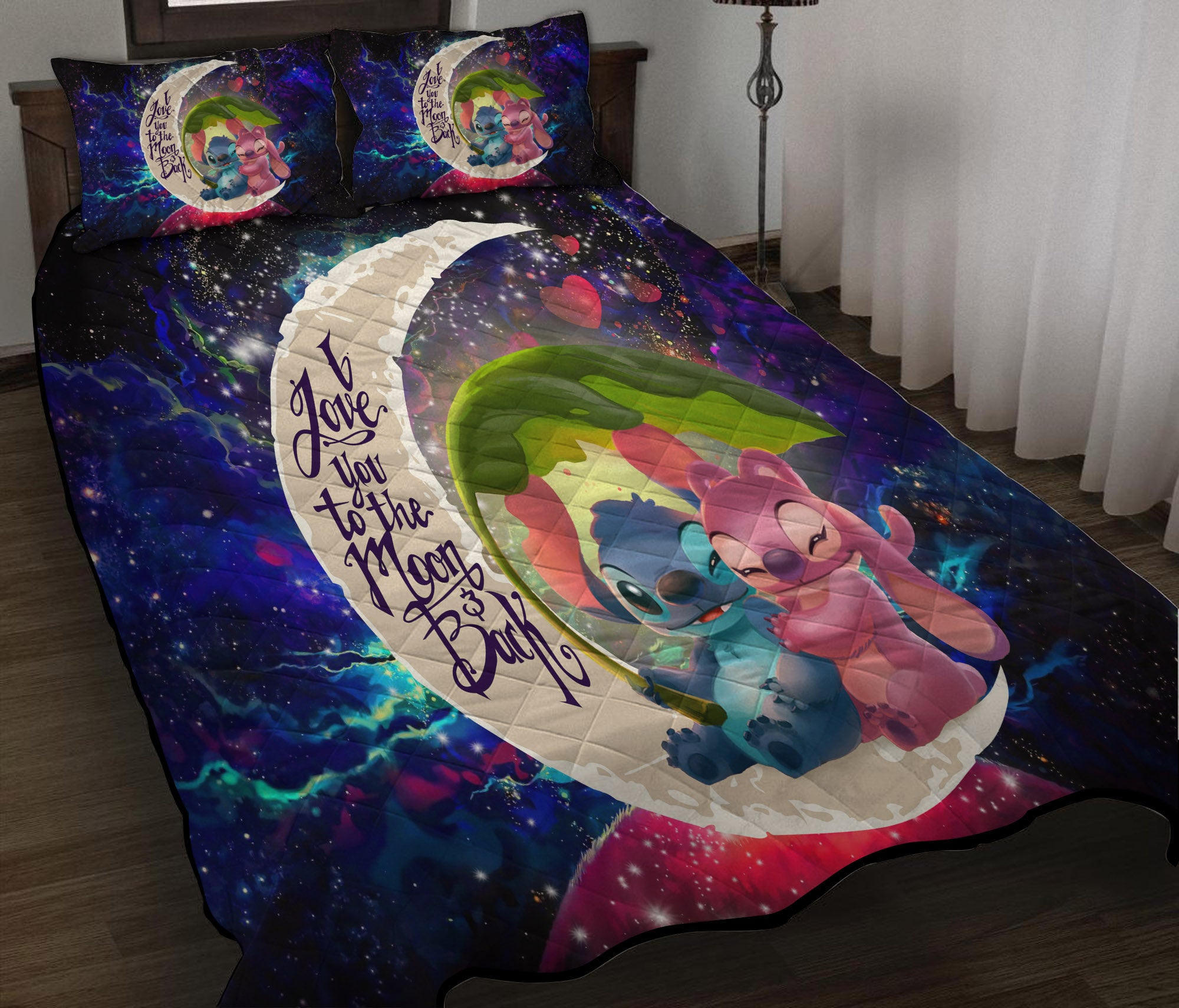 Stitch Angel Love You To The Moon Galaxy Quilt Bed Sets Nearkii