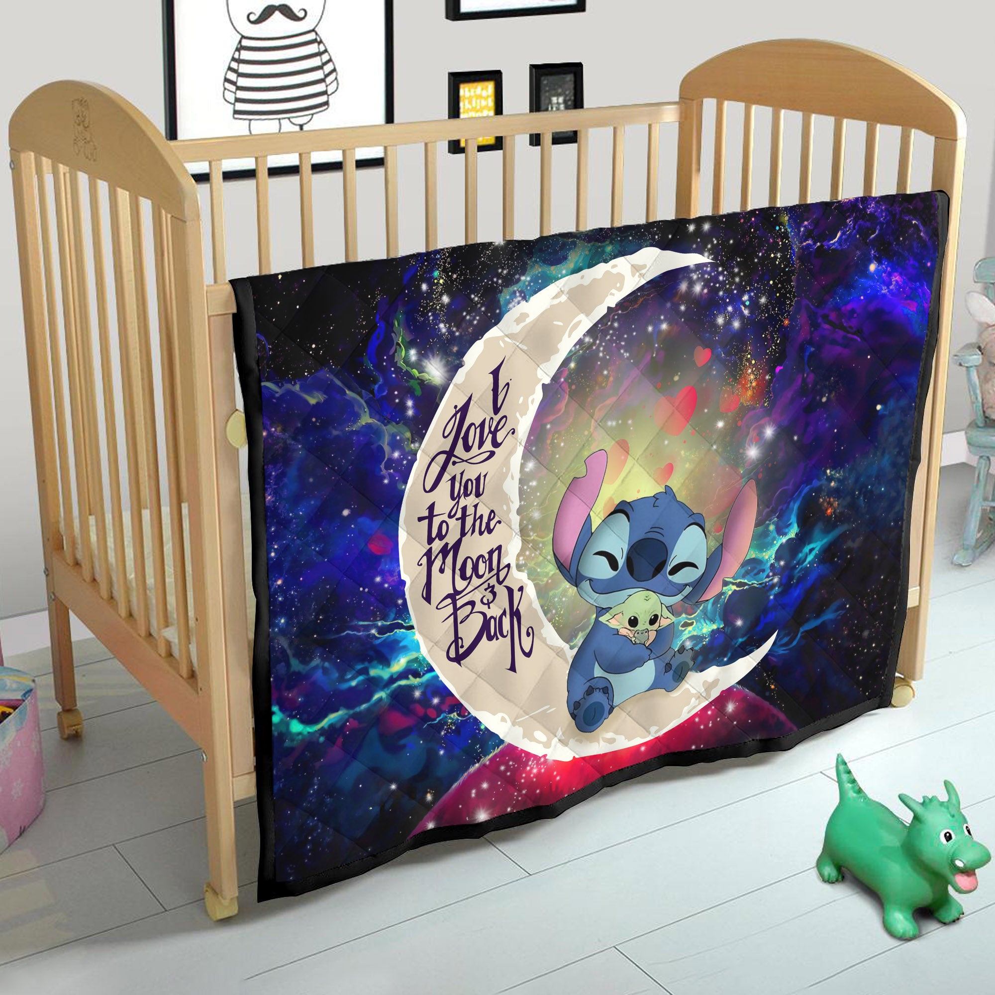 Stitch Hold Baby Yoda Love You To The Moon Galaxy Quilt Blanket Nearkii