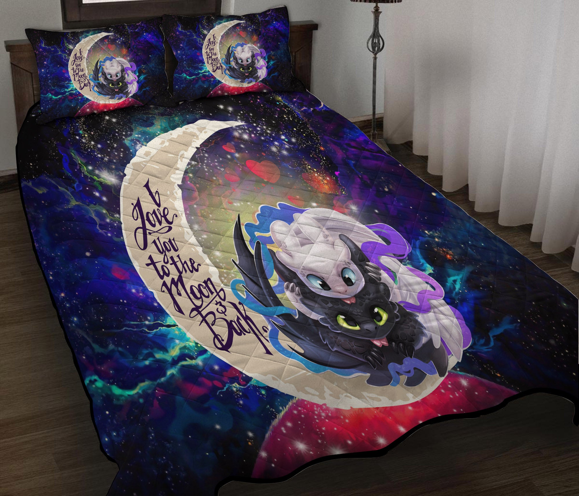 Toothless And Light Fury How To Train Your Dragon Love You To The Moon Galaxy Quilt Bed Sets Nearkii