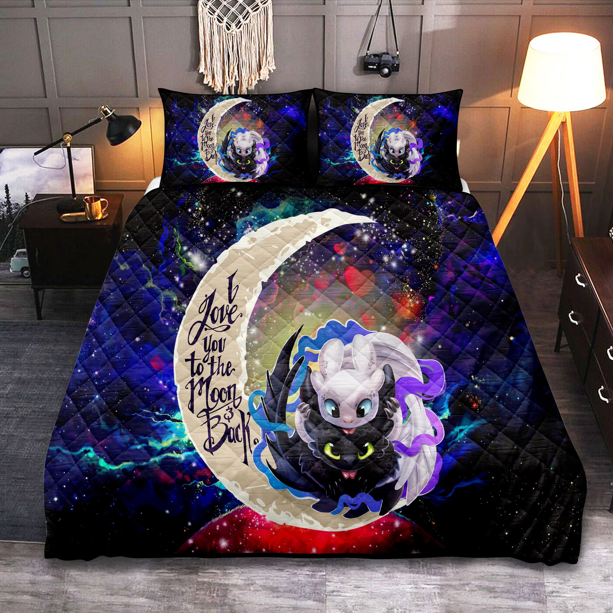 Toothless And Light Fury How To Train Your Dragon Love You To The Moon Galaxy Quilt Bed Sets Nearkii