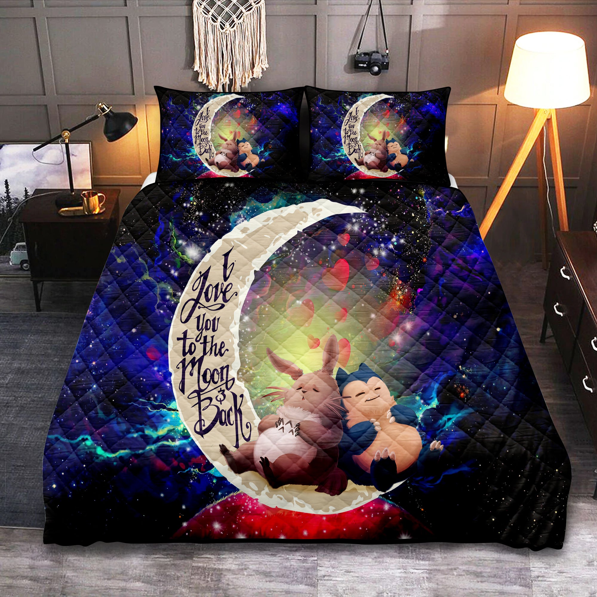 Totoro Ghibli Snorlax Pokemon Love You To The Moon Galaxy Quilt Bed Sets Nearkii