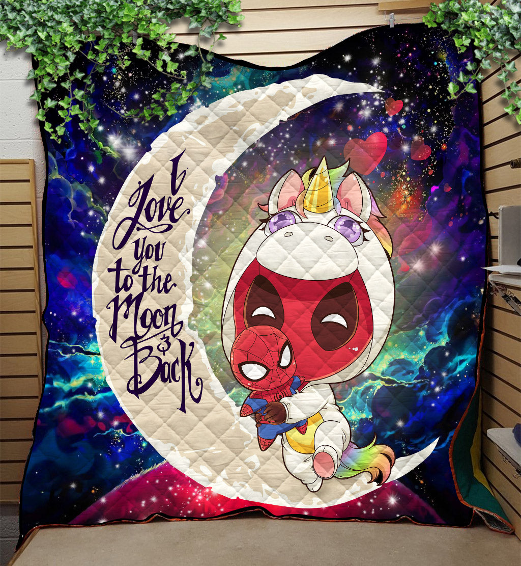 Unicorn Deadpool And Spiderman Avenger Love You To The Moon Galaxy Quilt Blanket Nearkii