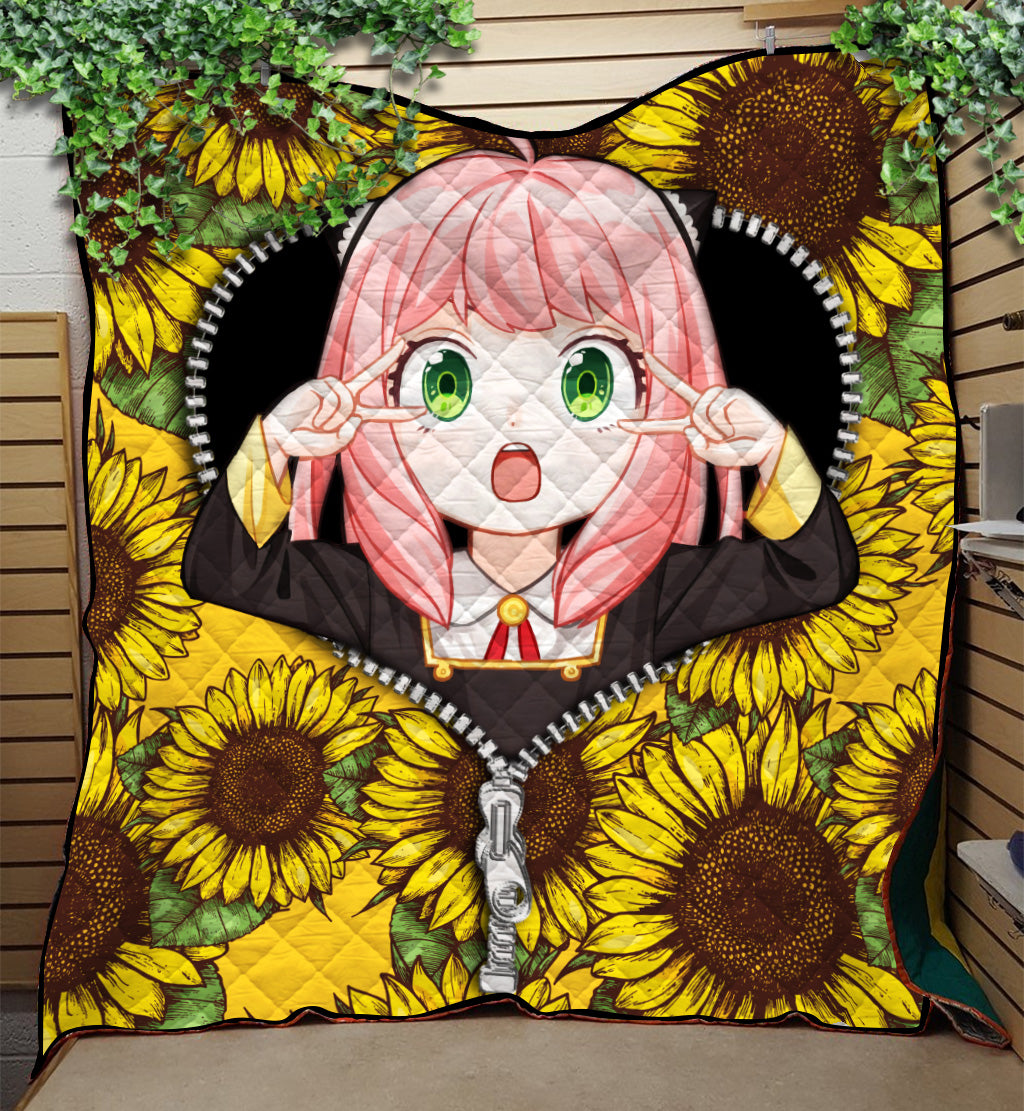 Anya Spy X Family Anime Sunflower Zipper Quilt Blanket Nearkii