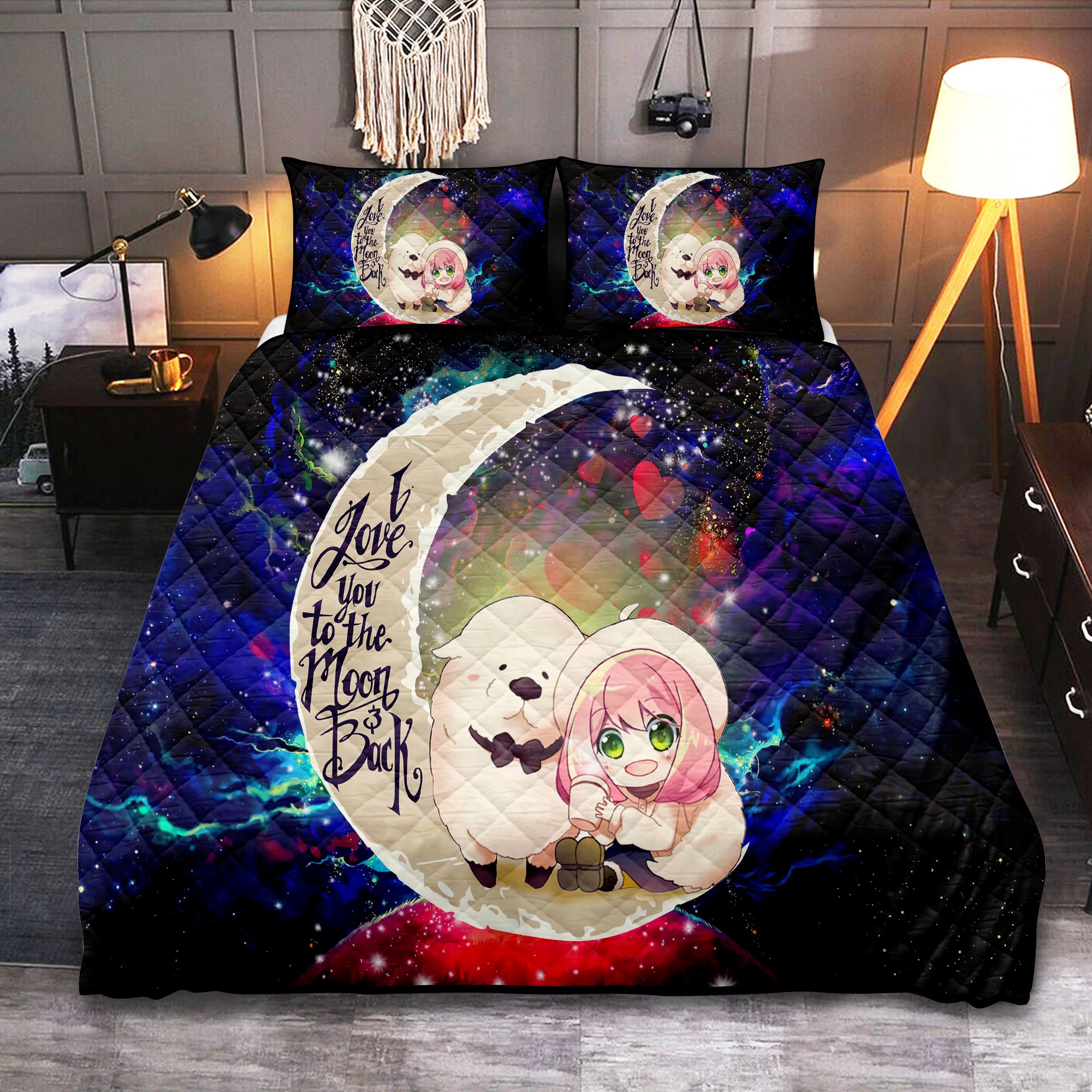 Anya Spy x Family Dog Love You To The Moon Galaxy Quilt Bed Sets Nearkii