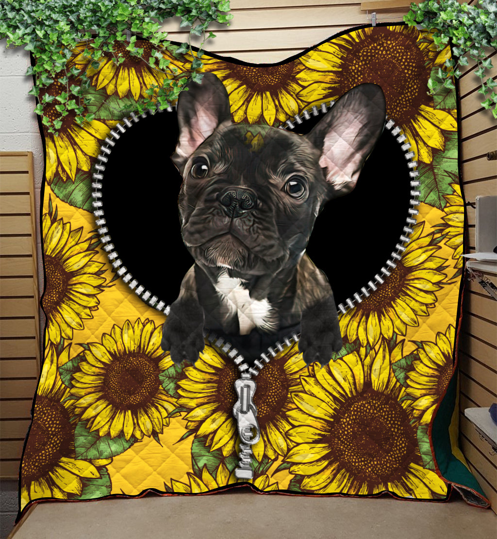 Black Dog Sunflower Zipper Quilt Blanket Nearkii