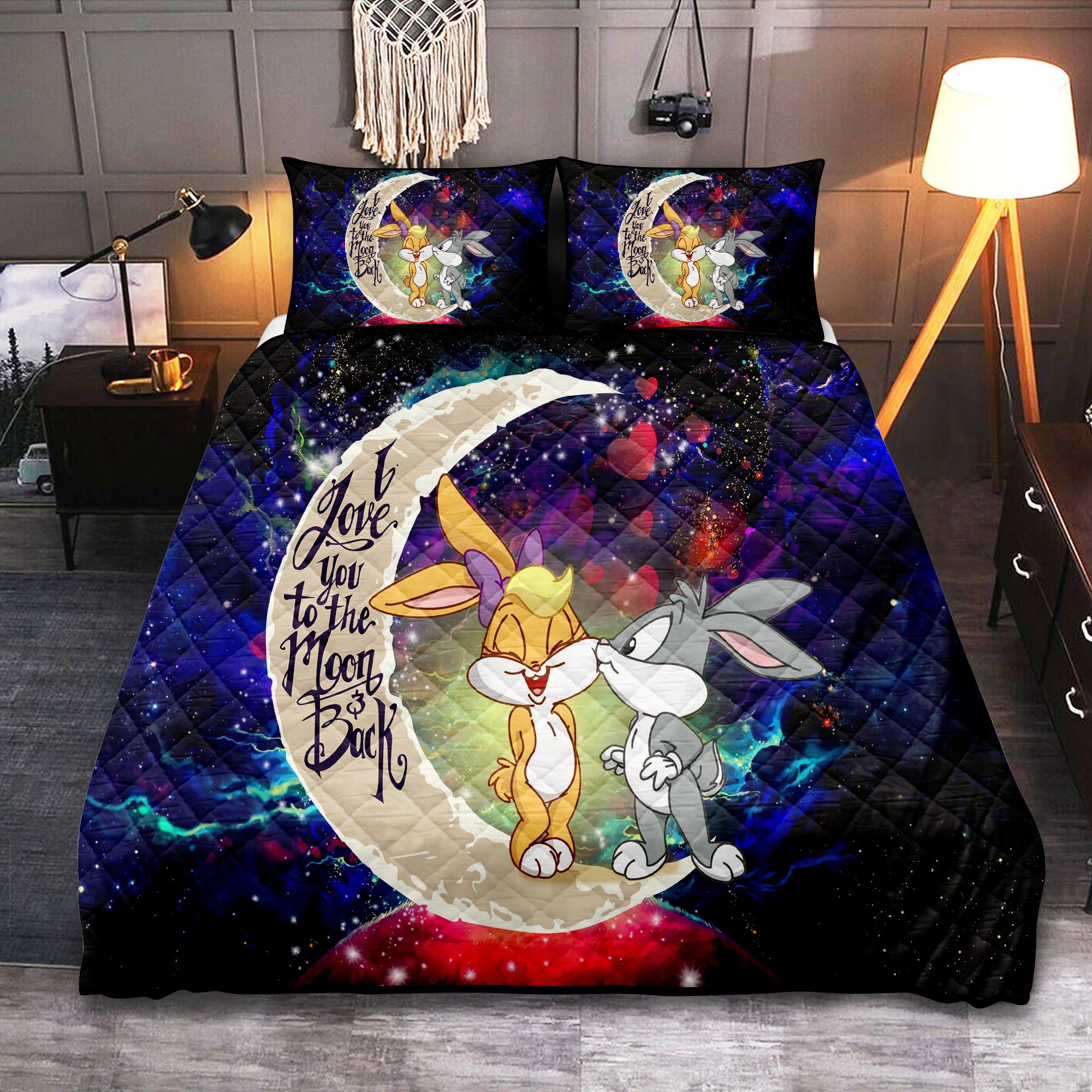 Bunny Couple Love You To The Moon Galaxy Quilt Bed Sets Nearkii