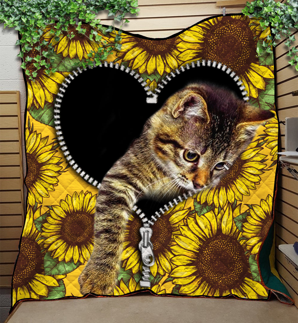 Cute Cat Sunflower Zipper Quilt Blanket Nearkii
