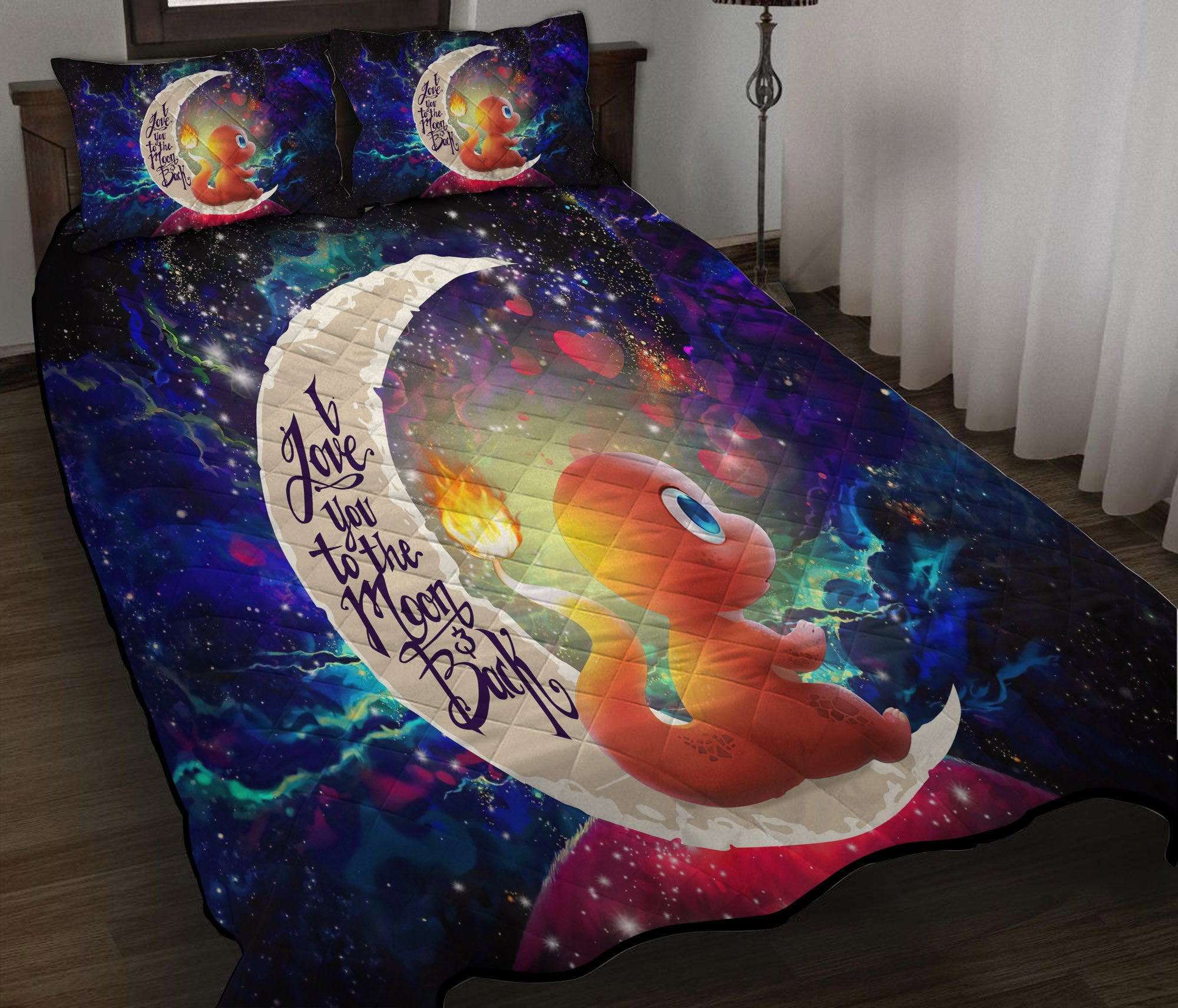 Cute Charmander Pokemon Love You To The Moon Galaxy Quilt Bed Sets Nearkii