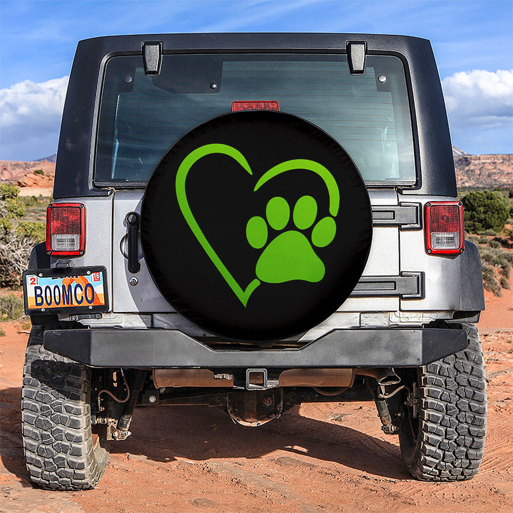 Dog Paw Heart Green Car Spare Tire Covers Gift For Campers Nearkii