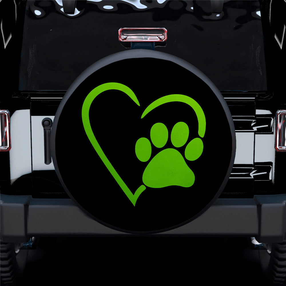 Dog Paw Heart Green Car Spare Tire Covers Gift For Campers Nearkii