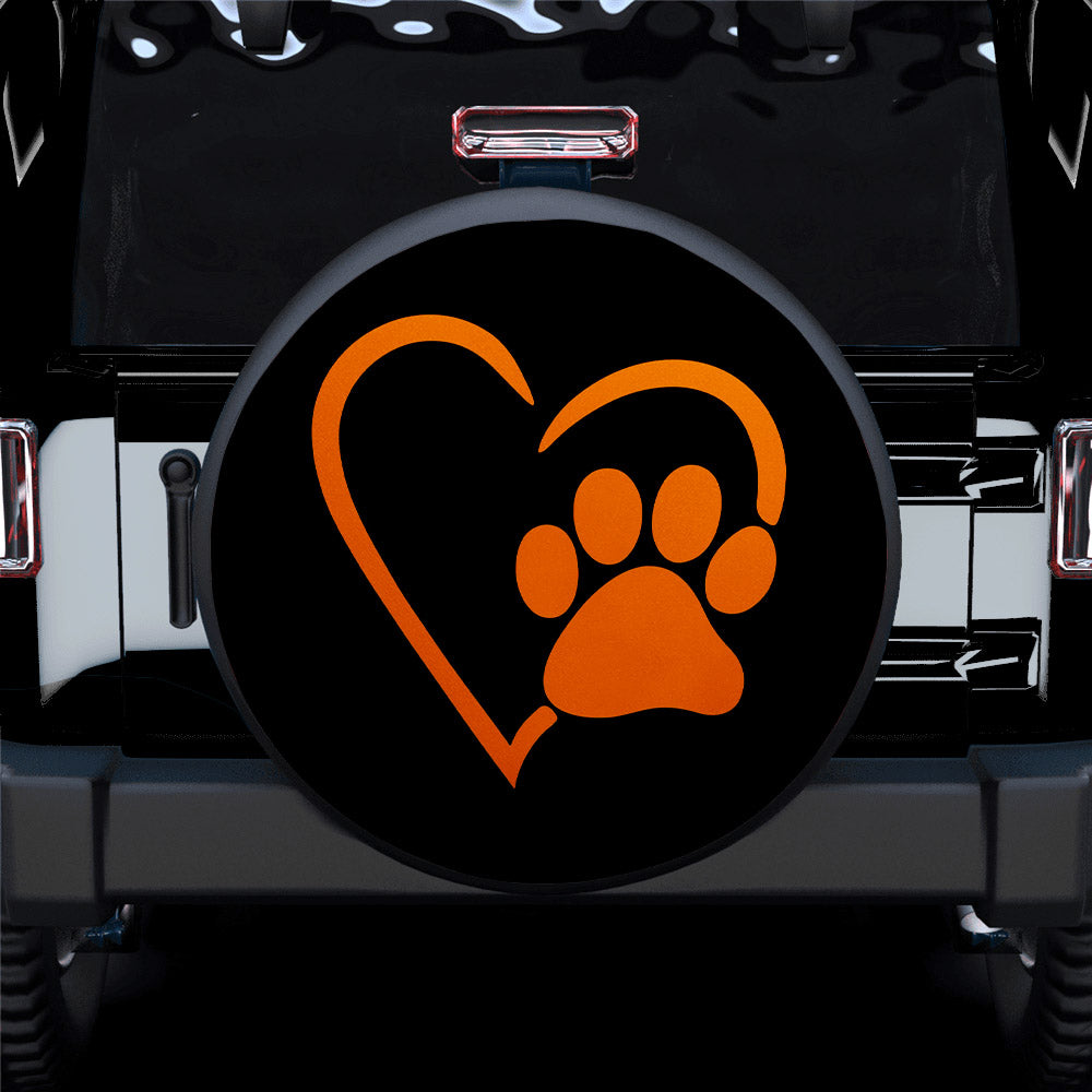 Dog Paw Heart Orange Car Spare Tire Covers Gift For Campers Nearkii