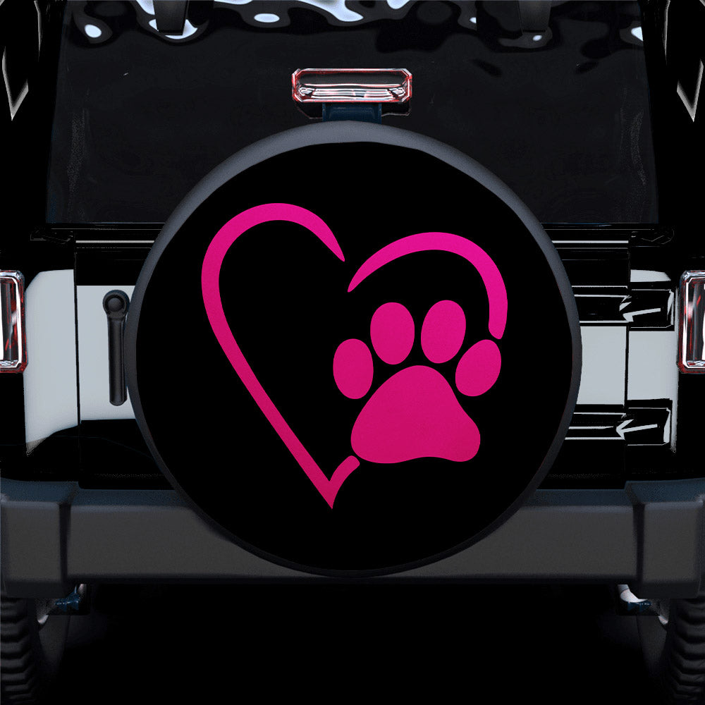 Dog Paw Heart Pink Car Spare Tire Covers Gift For Campers Nearkii