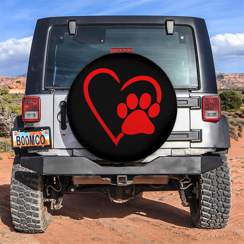 Dog Paw Heart Red Car Spare Tire Covers Gift For Campers Nearkii