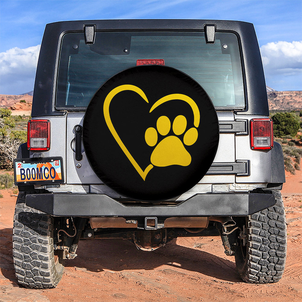 Dog Paw Heart Yellow Car Spare Tire Covers Gift For Campers Nearkii