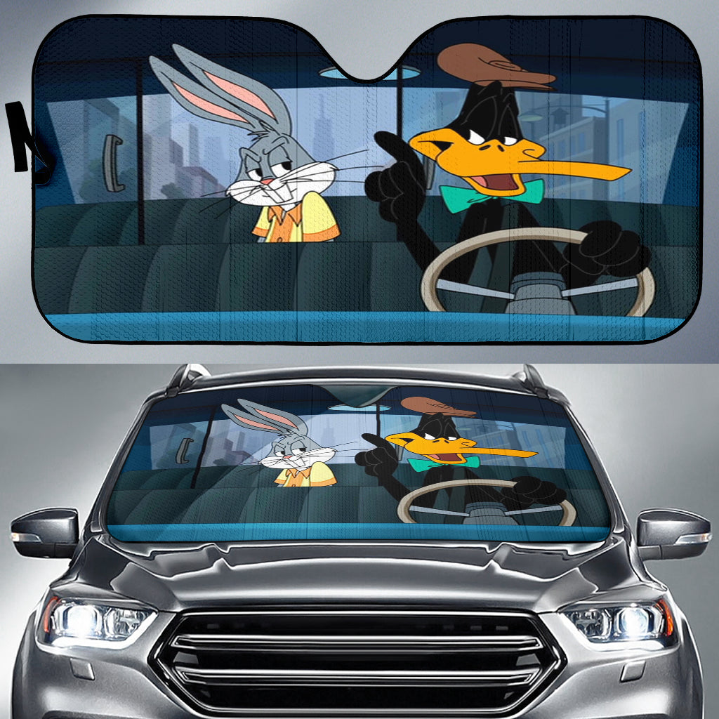 Looney Tunes Daffy Duck And Bugs Bunny Driving Funny Car Auto Sunshades -  Nearkii