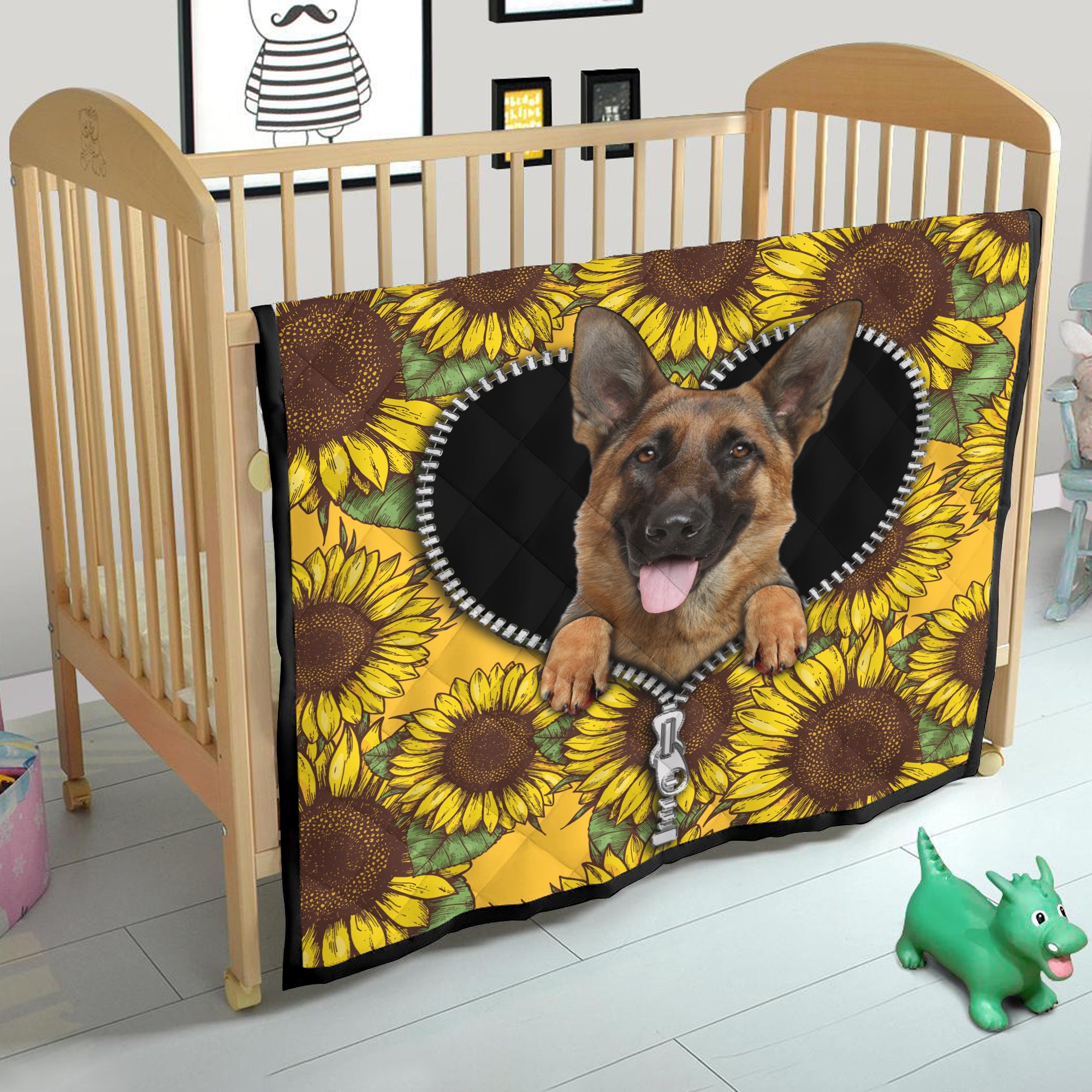 German Shepherd Sunflower Zipper Quilt Blanket Nearkii