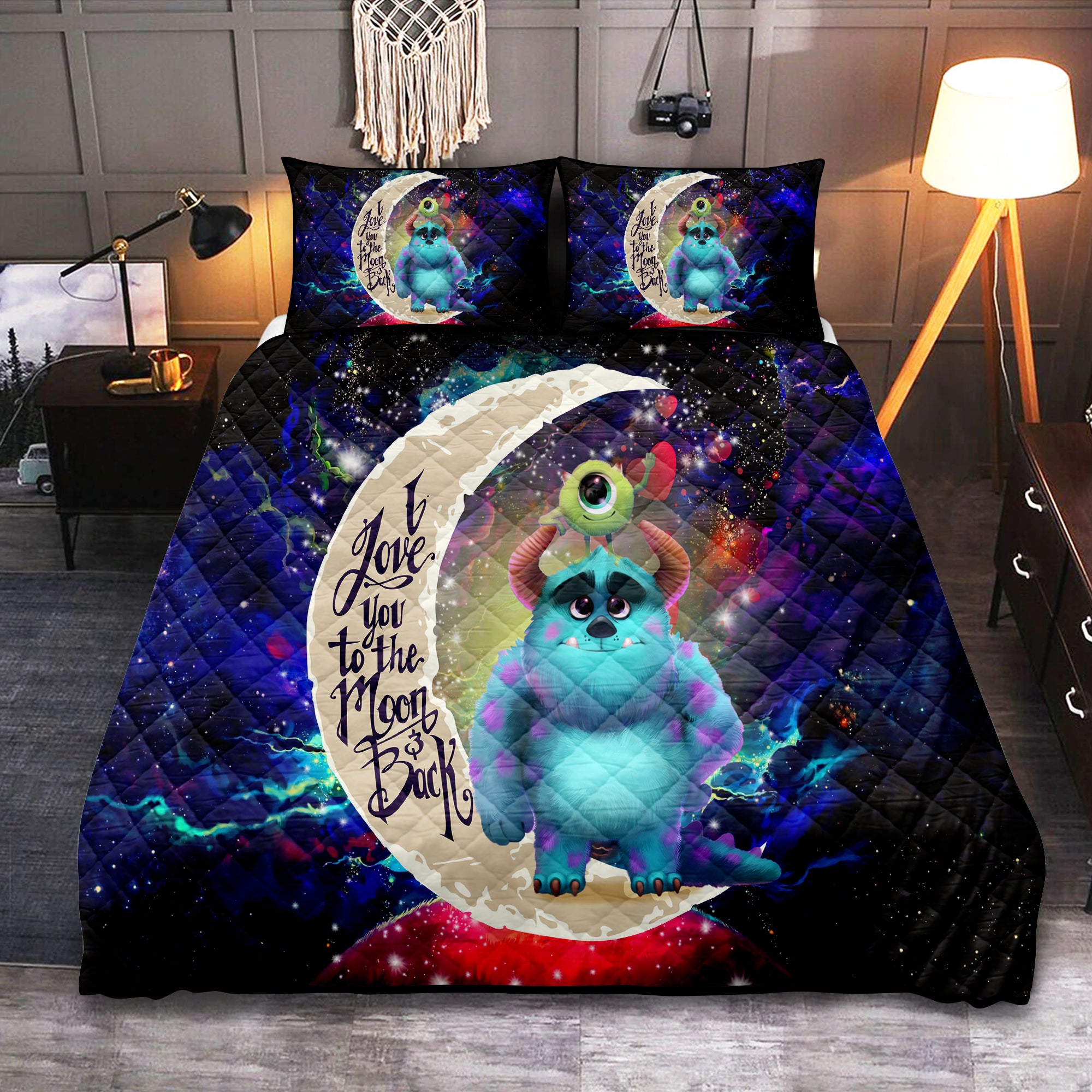 Monster Inc Sully And Mike Love You To The Moon Galaxy Quilt Bed Sets Nearkii
