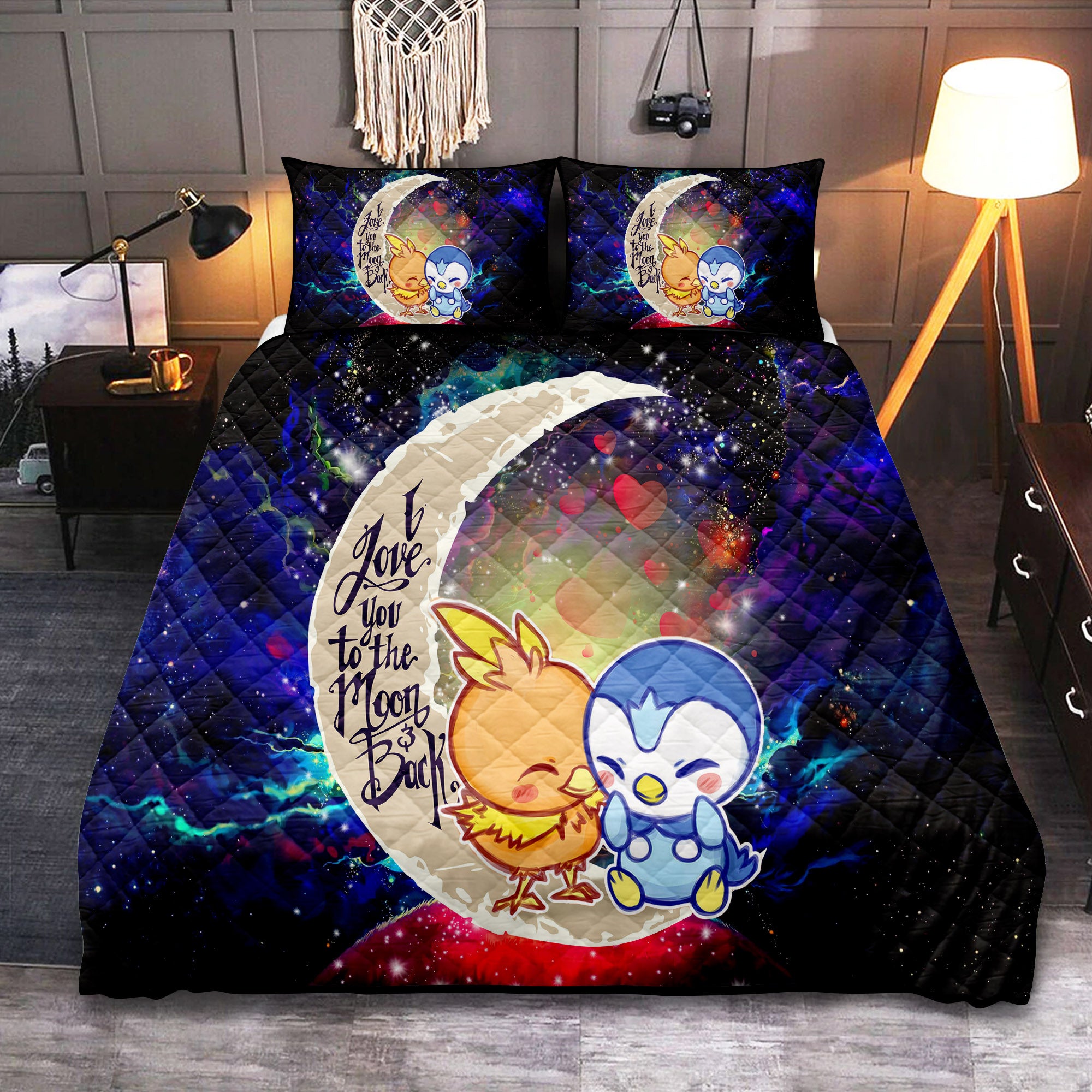 Pokemon Torchic Piplup Love You To The Moon Galaxy Quilt Bed Sets Nearkii