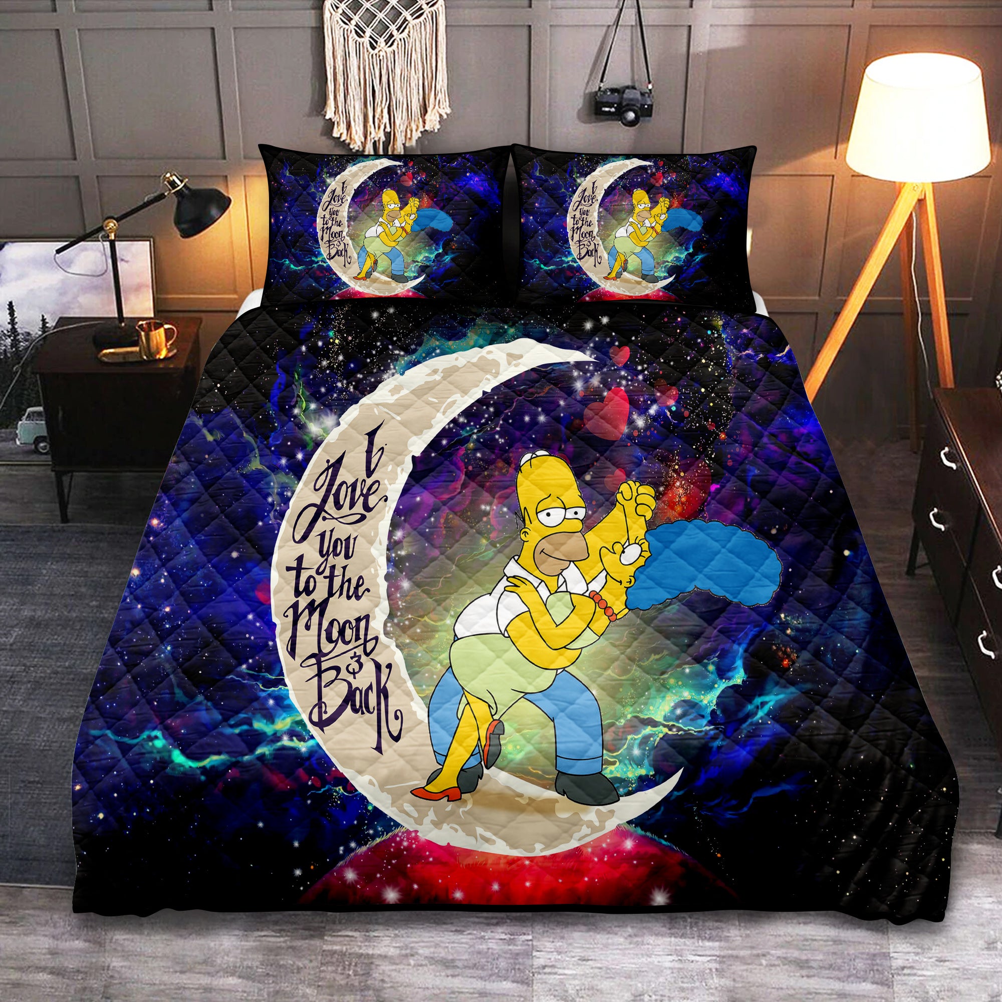 Simpsons Family Love You To The Moon Galaxy Quilt Bed Sets Nearkii