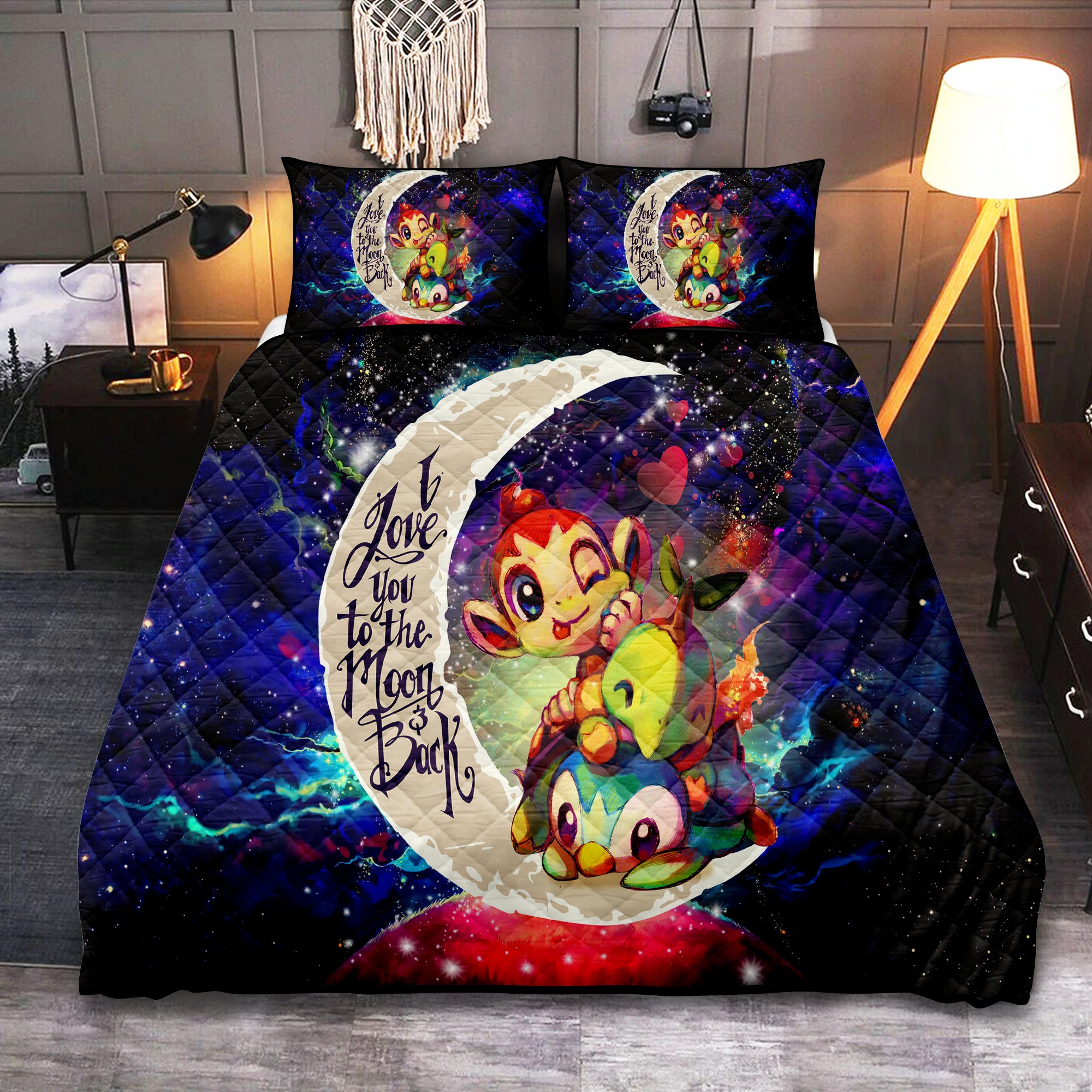 Piplup Turtwig And Chimchar Gen 4 Pokemon Love You To The Moon Galaxy Quilt Bed Sets Nearkii