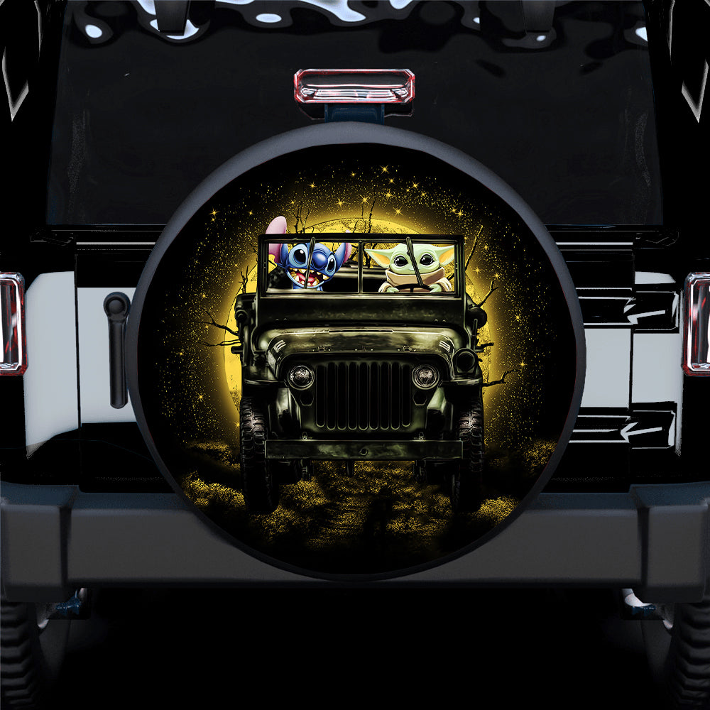 Halloween Stitch Baby Yoda Ride Jeep Funny Moonlight Car Spare Tire Covers Gift For Campers Nearkii