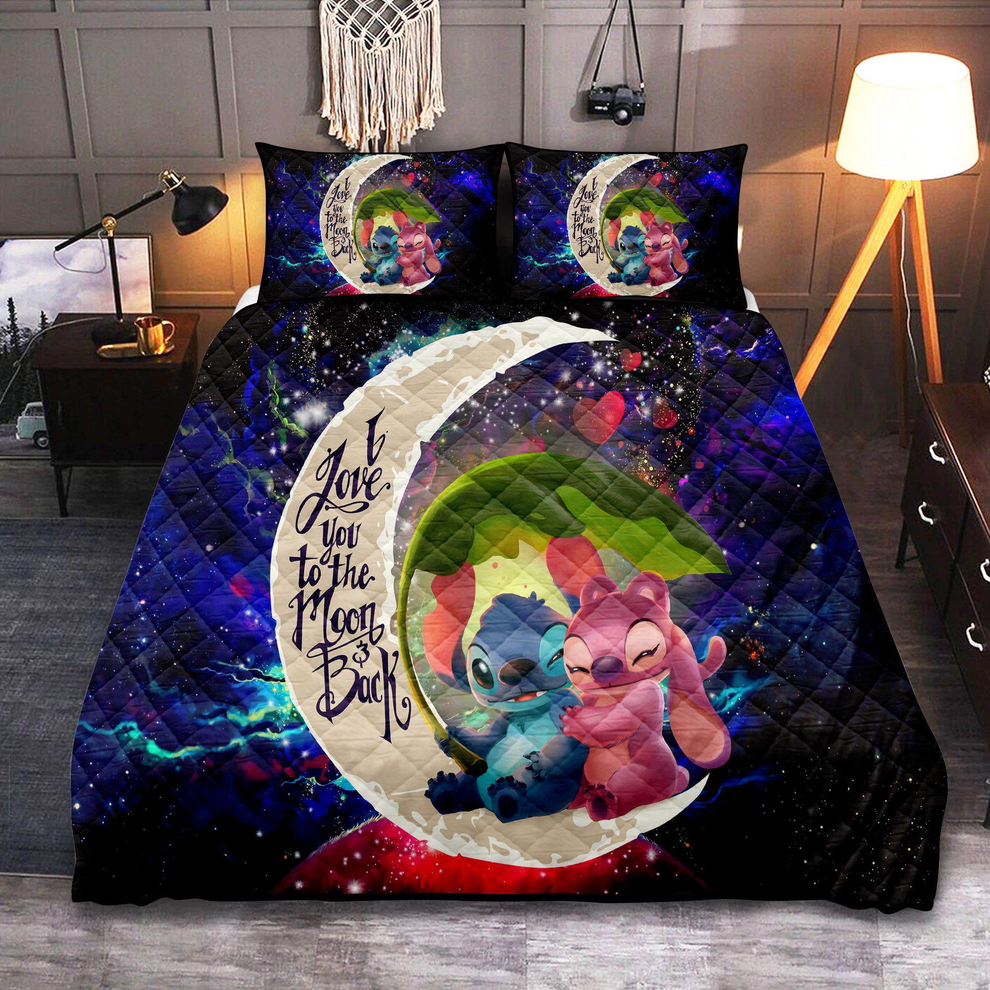 Stitch Angel Love You To The Moon Galaxy Quilt Bed Sets Nearkii
