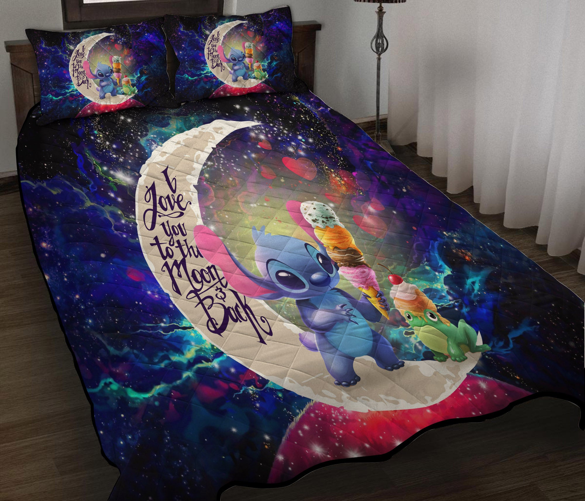 Cute Stitch Frog Icecream Love You To The Moon Galaxy Quilt Bed Sets Nearkii
