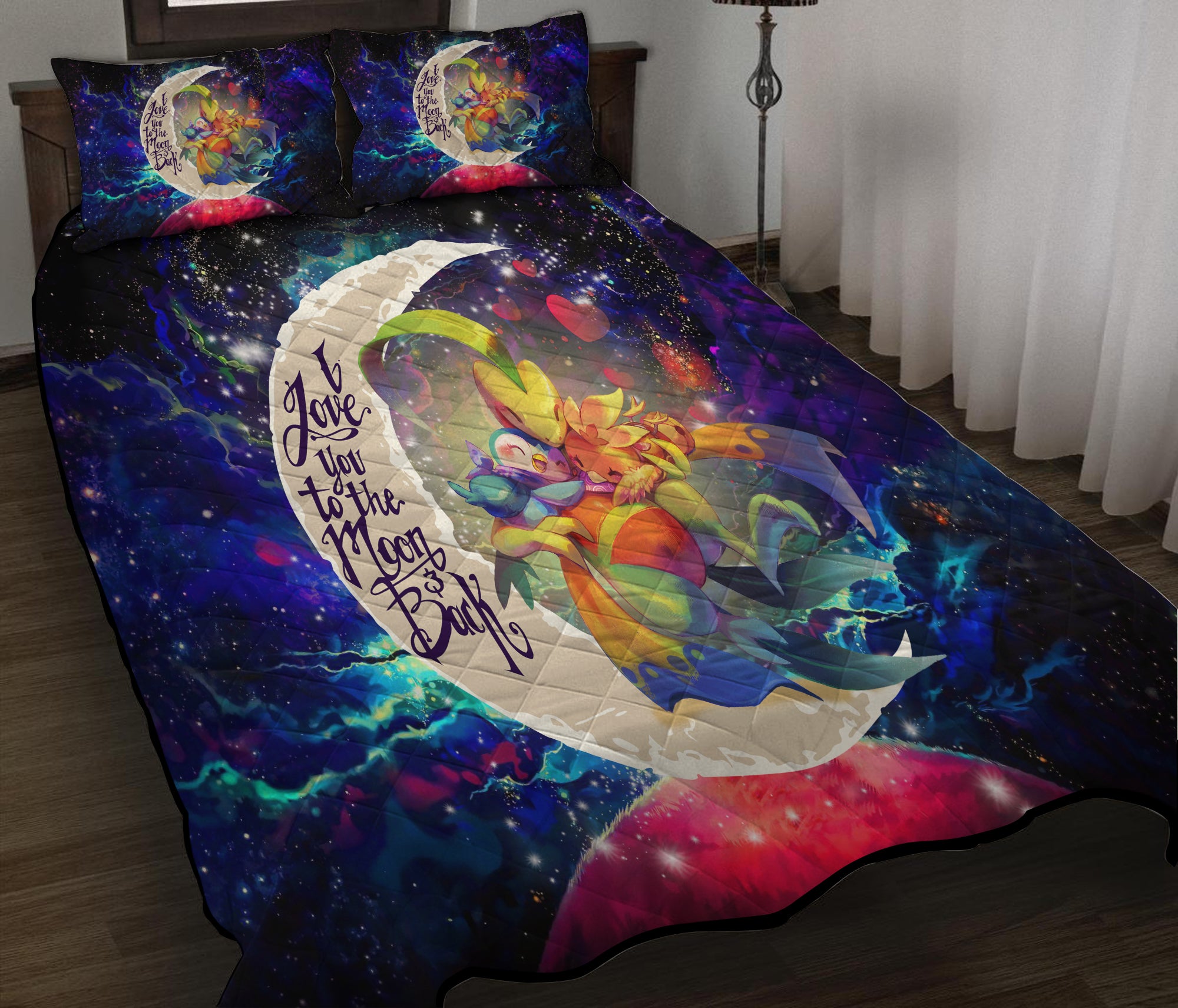 Torchic Grovyle Piplup Pokemon Love You To The Moon Galaxy Quilt Bed Sets Nearkii