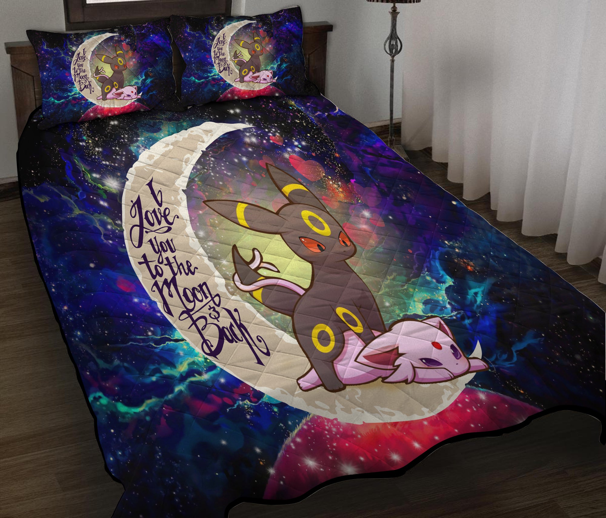 Umbreon Espeon Eevee Evolution Pokemon Love You To The Moon Galaxy Quilt Bed Sets Nearkii
