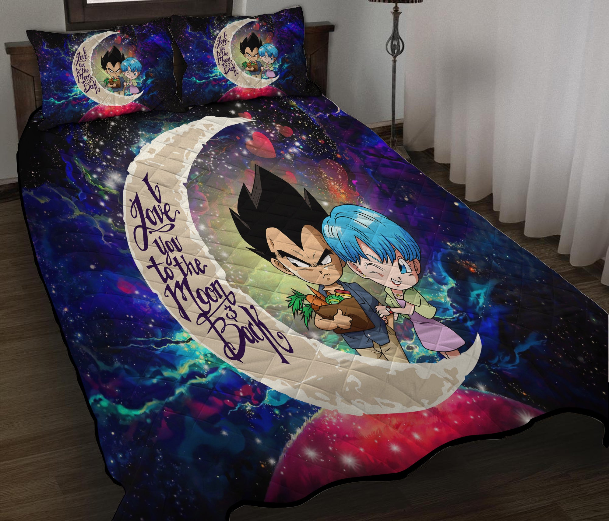 Vegeta And Bulma Dragon Ball Love You To The Moon Galaxy Quilt Bed Sets Nearkii