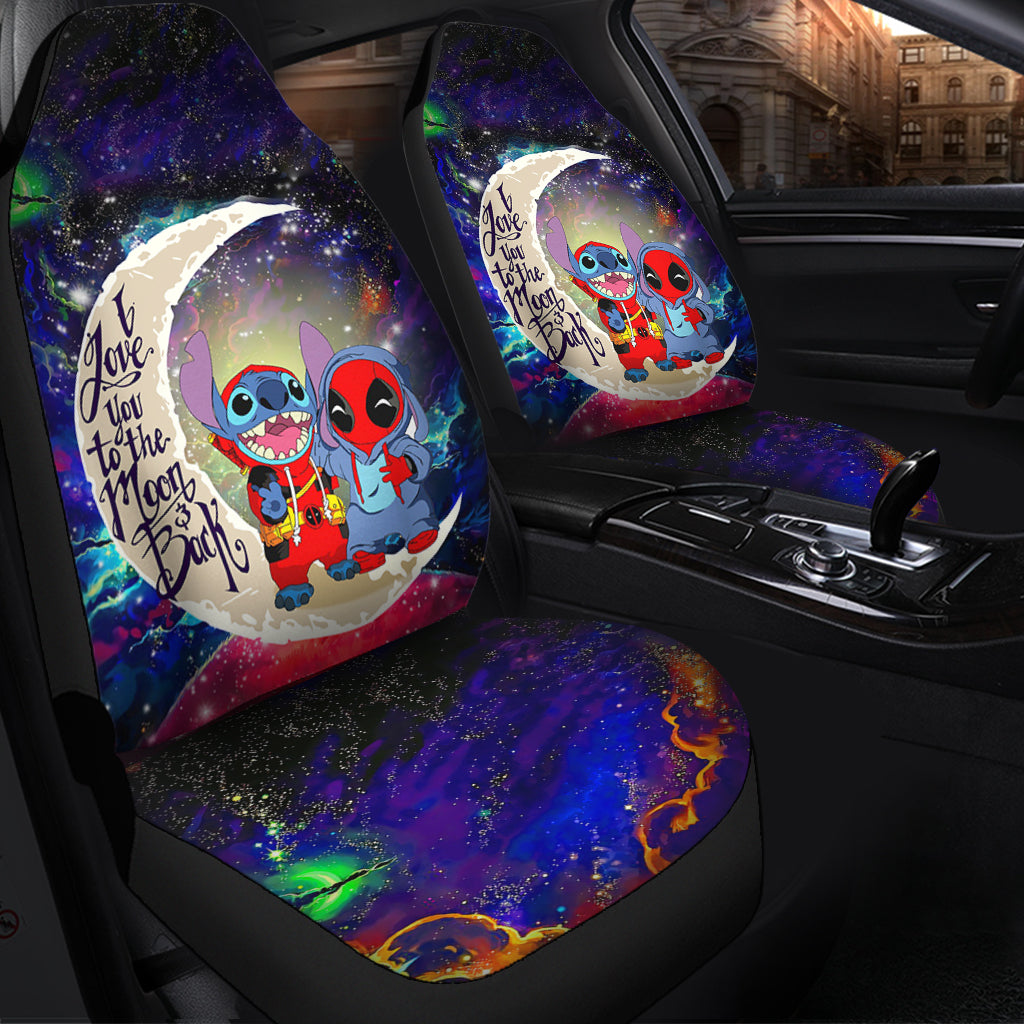 Cute Deadpool And Stitch Love You To The Moon Galaxy Premium Custom Car Seat Covers Decor Protectors Nearkii