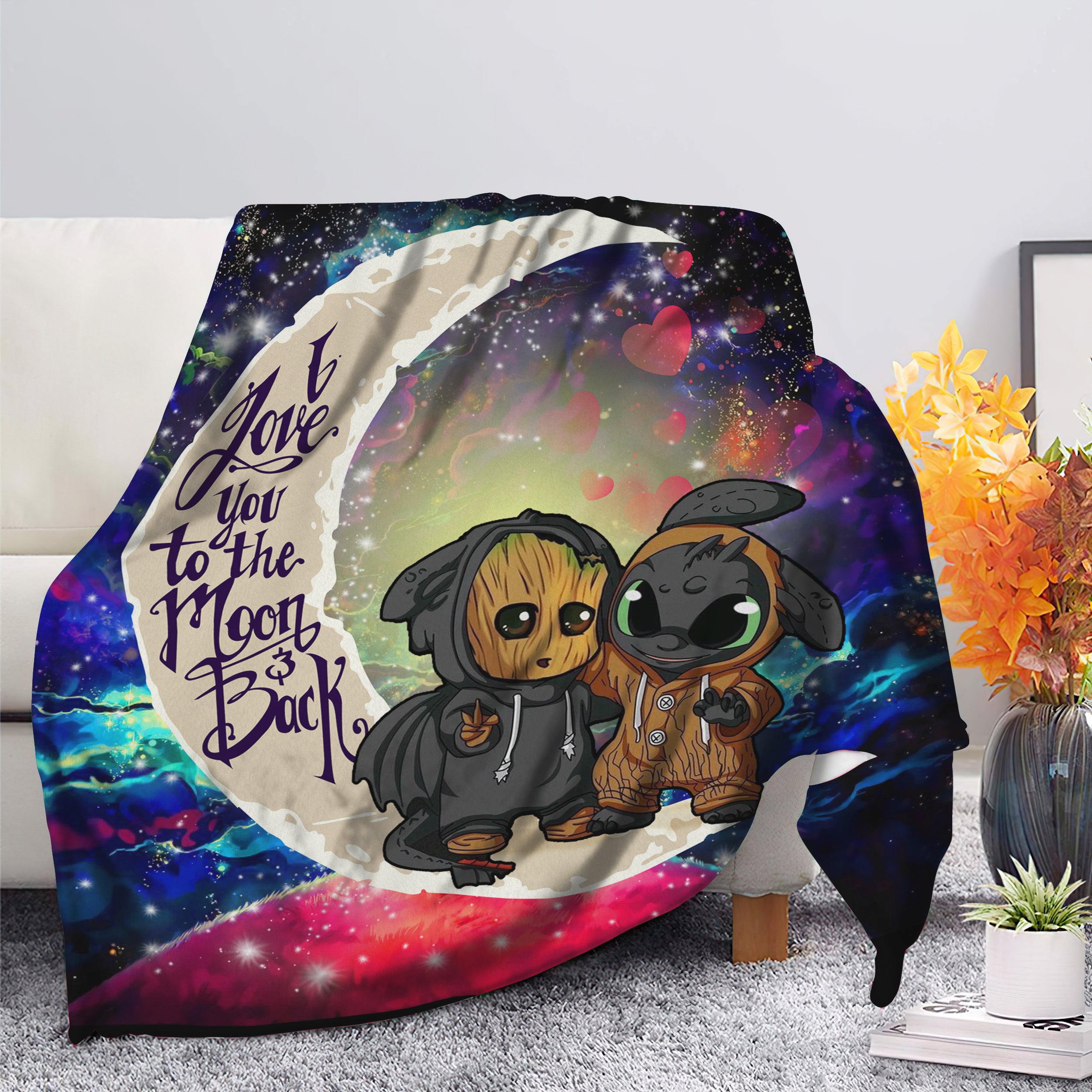 Groot And Toothless Love You To The Moon Galaxy Blanket Nearkii