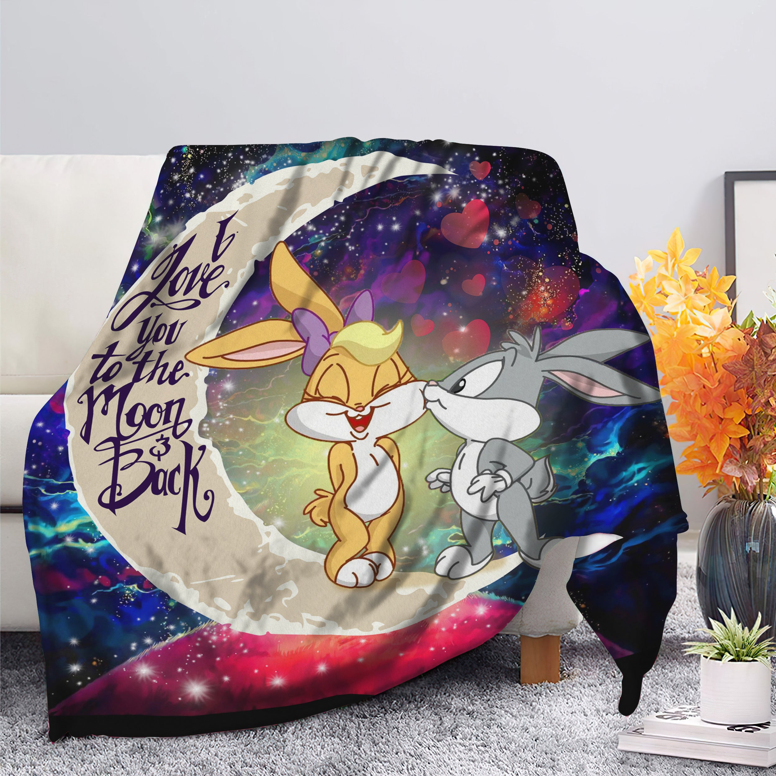 Bunny Couple Love You To The Moon Galaxy Blanket
