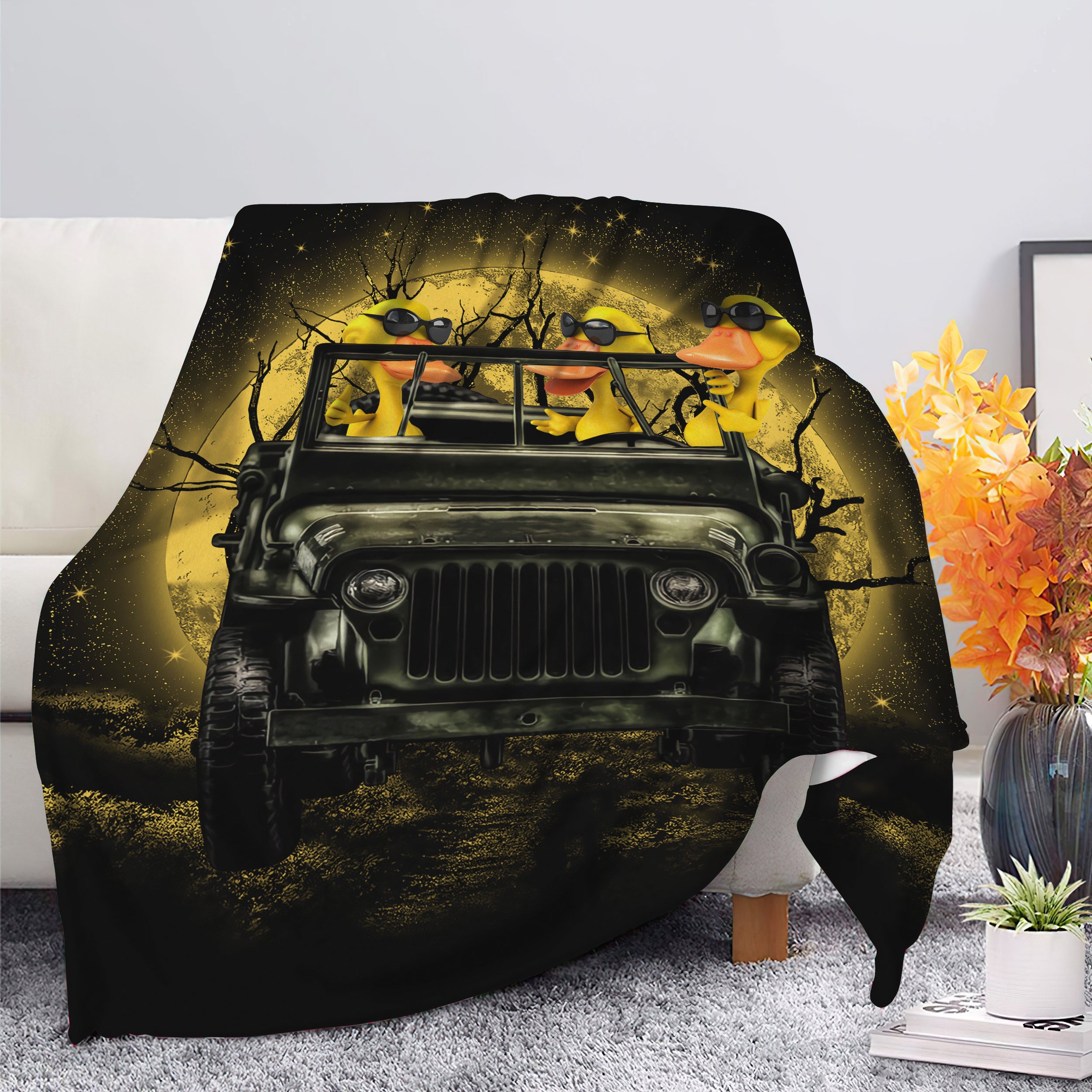 Funny Ducks Drive Jeep Moonlight Halloween Premium Blanket Nearkii