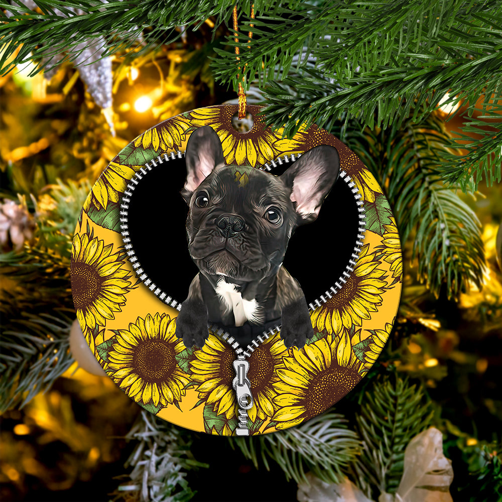 Black French Bulldog Sunflower Zipper Mica Circle Ornament Perfect Gift For Holiday Nearkii