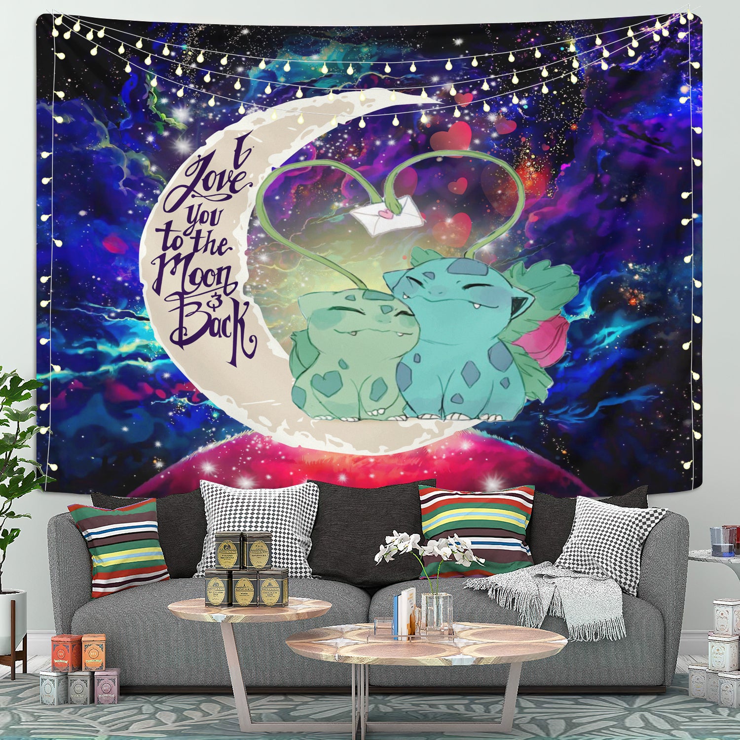 Bulbasaur Couple Pokemon Love You To The Moon Galaxy Tapestry Room Decor Nearkii