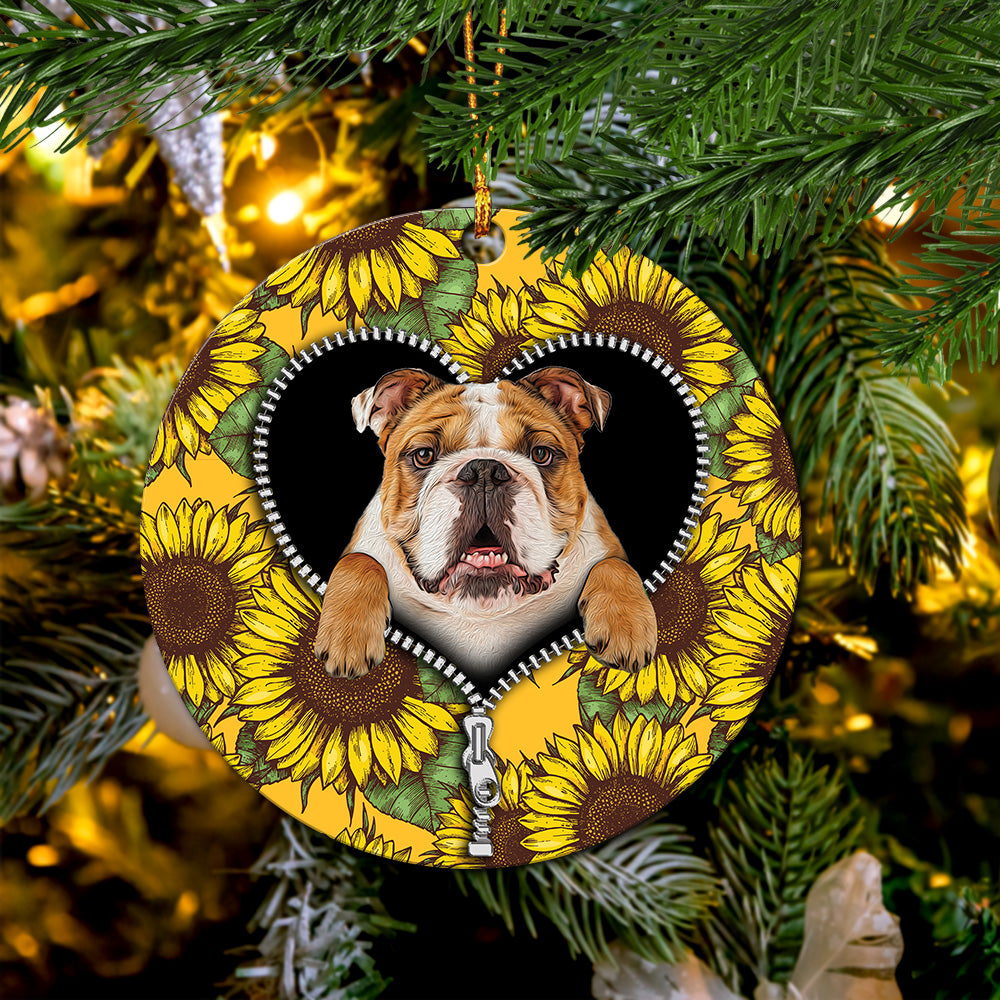 Bull Dog Sunflower Zipper Mica Circle Ornament Perfect Gift For Holiday Nearkii