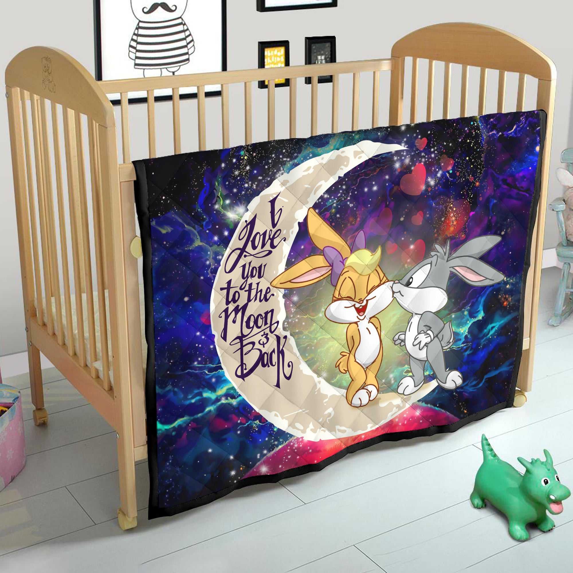 Bunny Couple Love You To The Moon Galaxy Quilt Blanket Nearkii