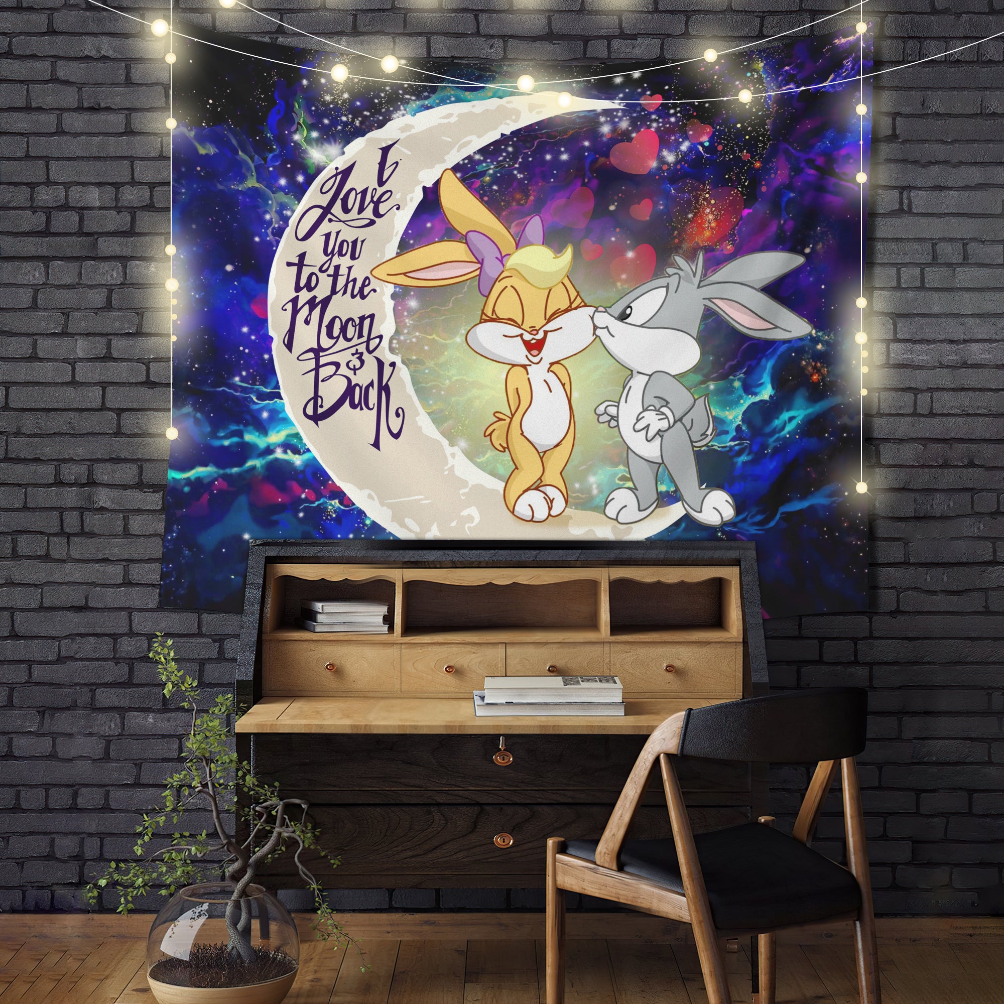 Bunny Couple Love You To The Moon Galaxy Tapestry Room Decor Nearkii