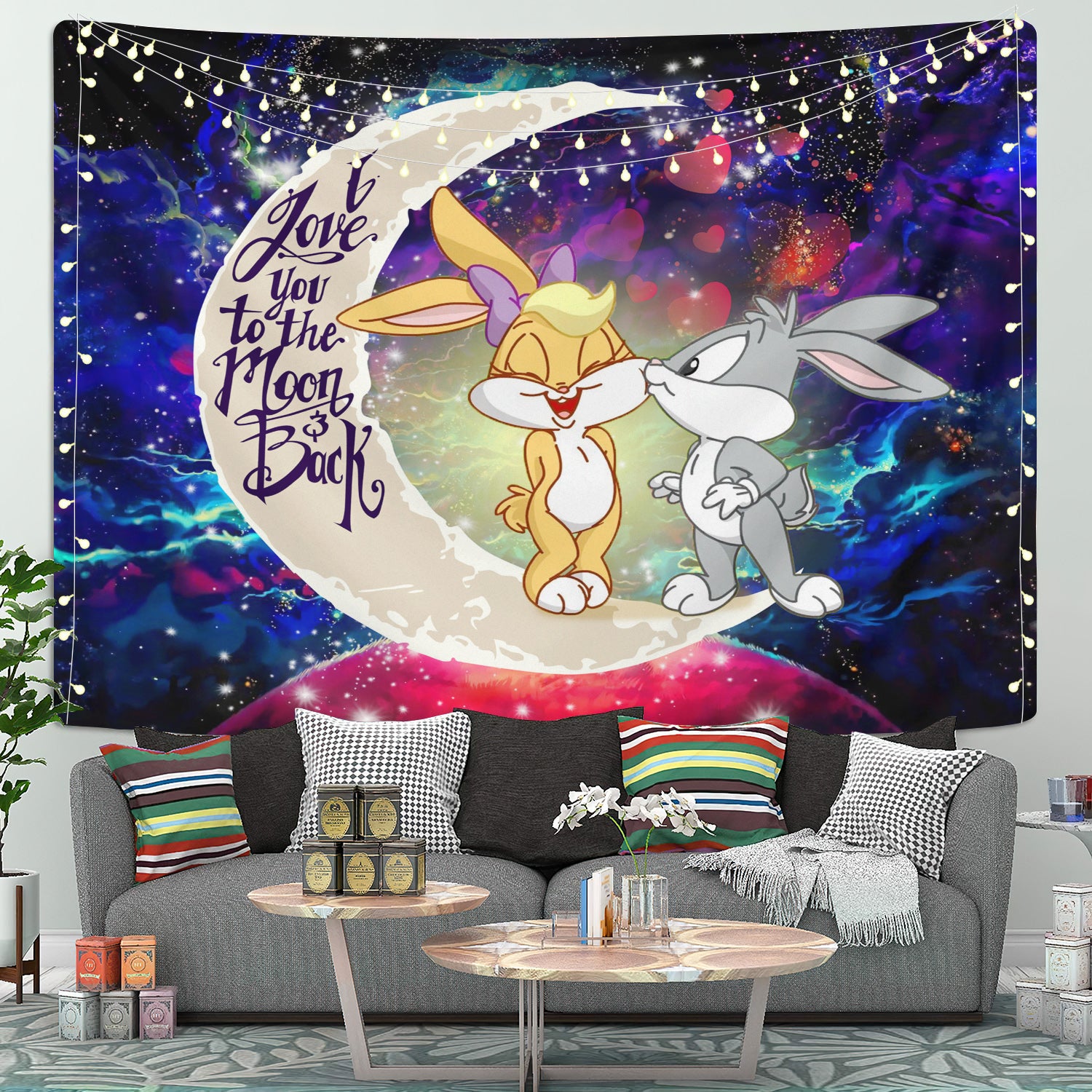 Bunny Couple Love You To The Moon Galaxy Tapestry Room Decor Nearkii