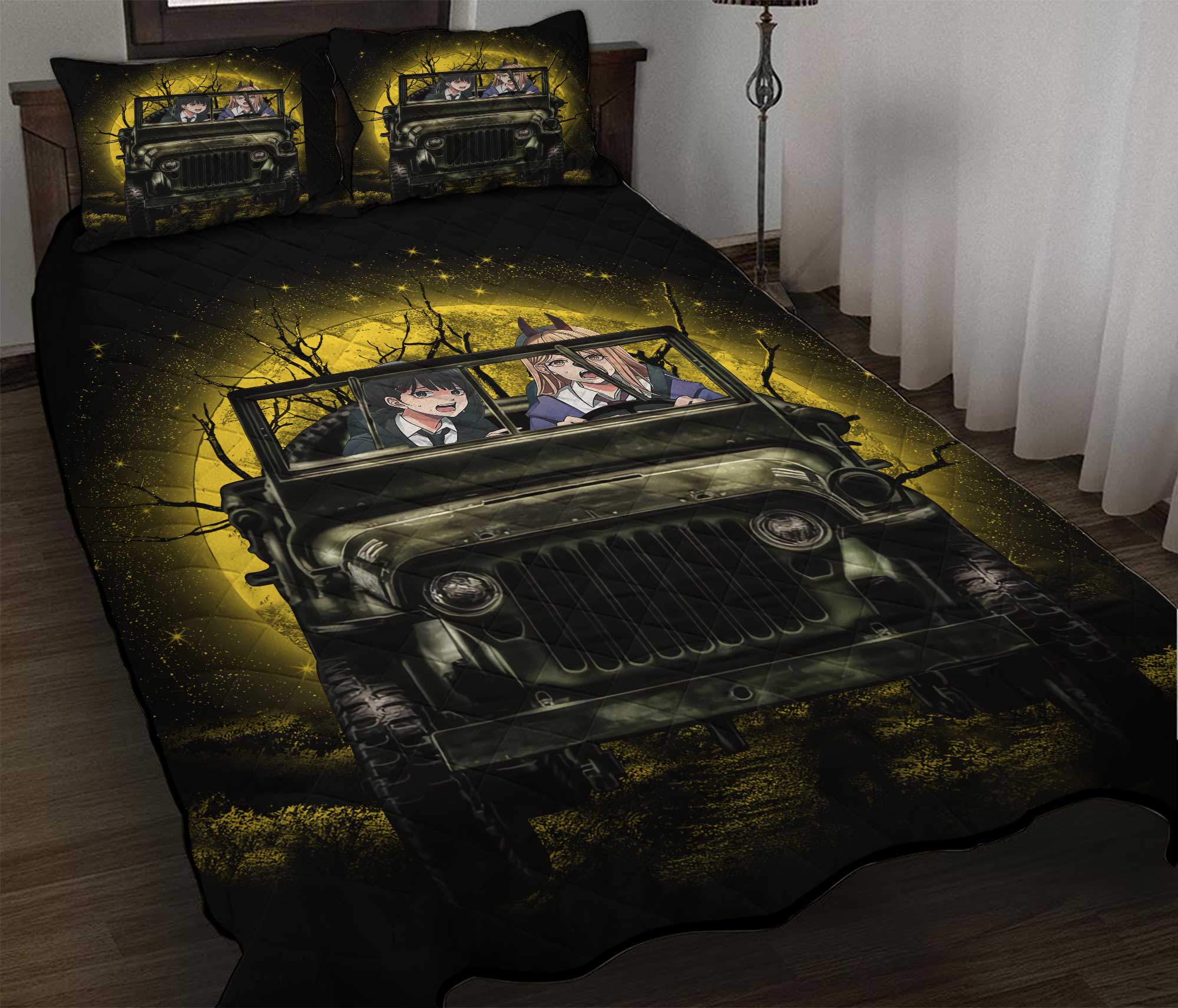 Chainsaw Man Funny Anime Moonlight Halloween Quilt Bed Sets Nearkii