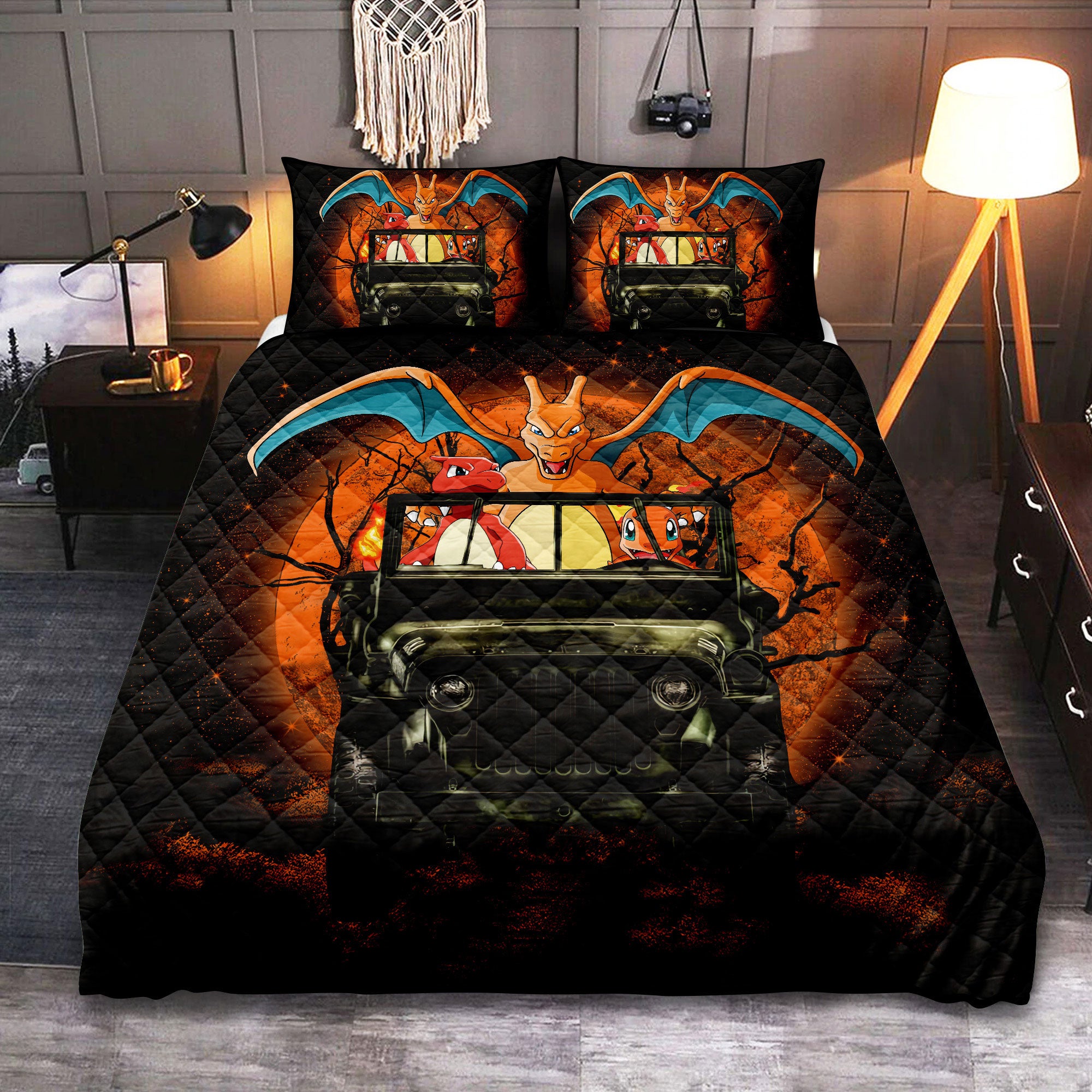 Charizard Charmender Drive Jeep Funny Anime Moonlight Halloween Quilt Bed Sets Nearkii