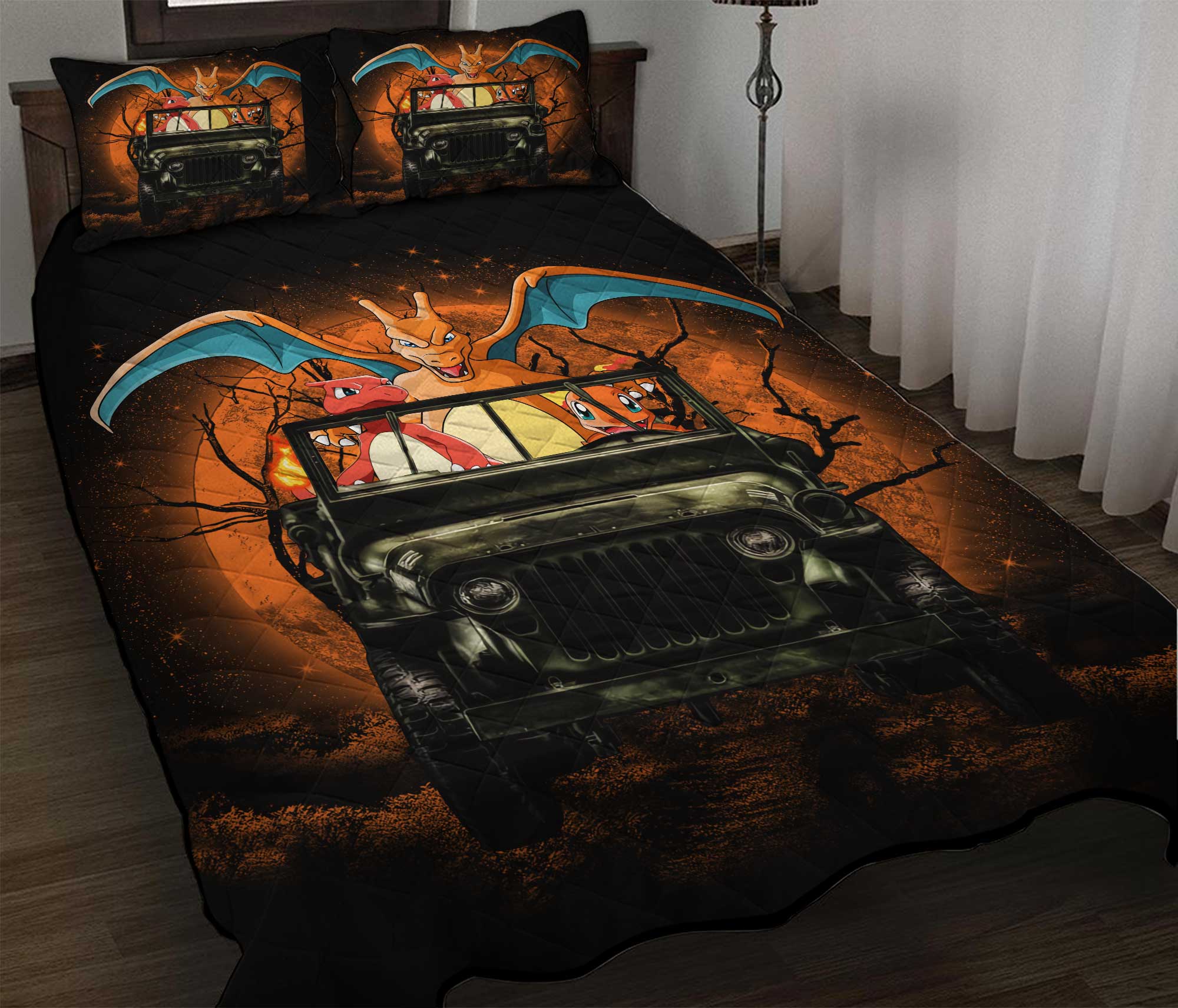 Charizard Charmender Drive Jeep Funny Anime Moonlight Halloween Quilt Bed Sets Nearkii
