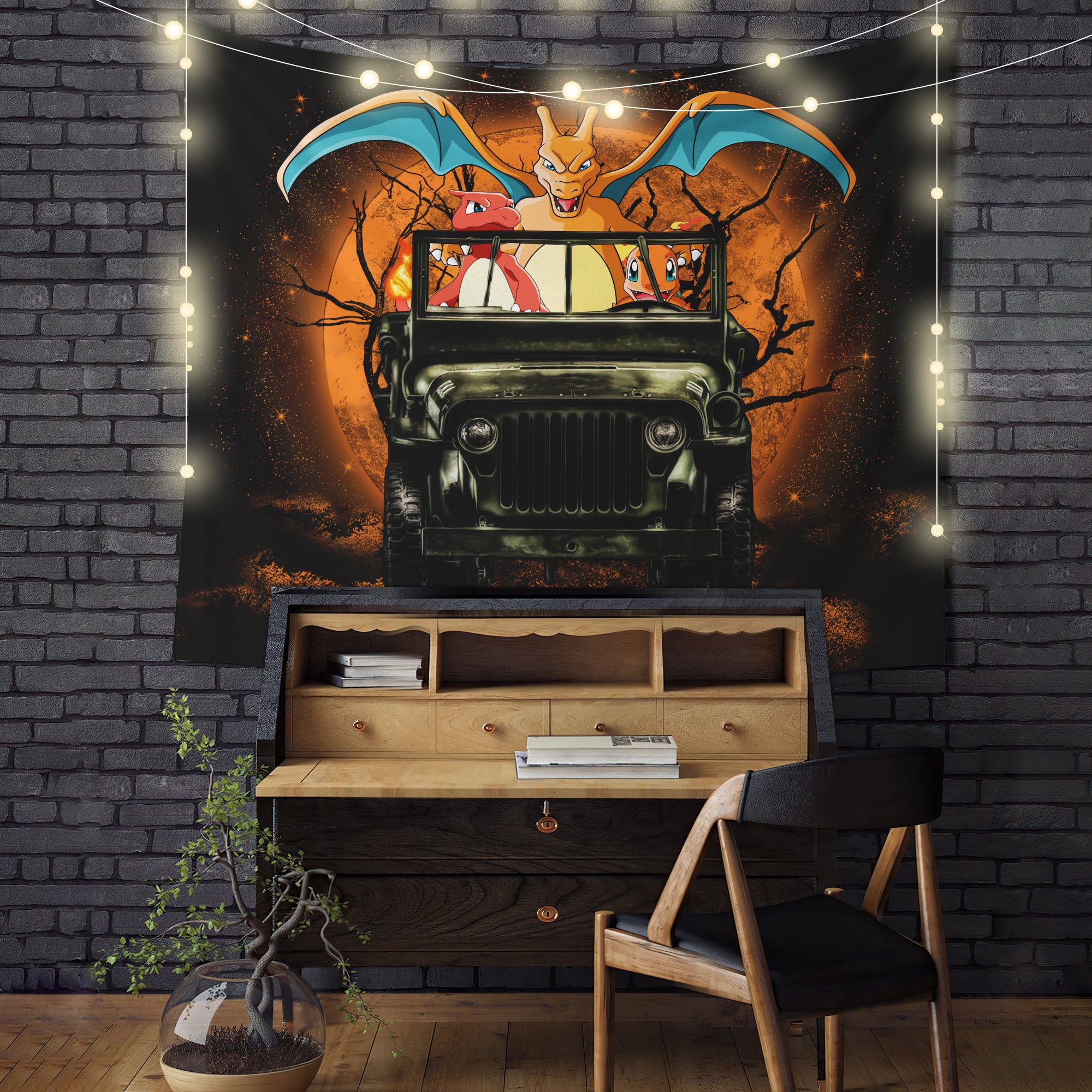 Charizard Charmender Drive Jeep Moonlight Halloween Funny Tapestry Room Decor Nearkii