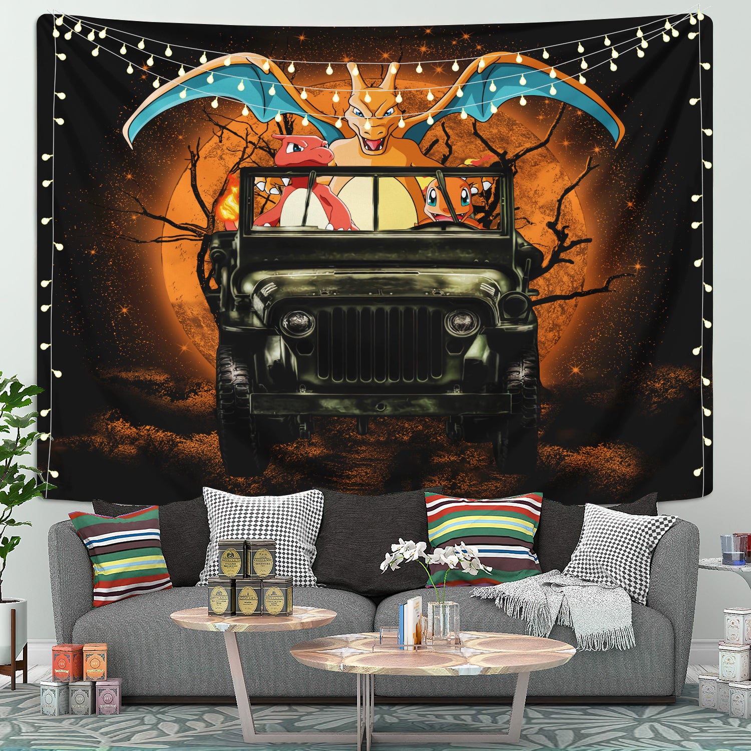 Charizard Charmender Drive Jeep Moonlight Halloween Funny Tapestry Room Decor Nearkii