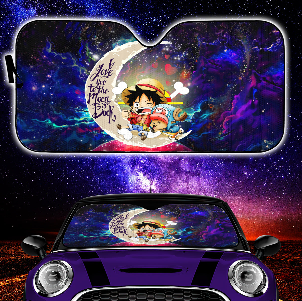 Chibi Luffy And Chopper One Piece Anime Love You To The Moon Galaxy Car Auto Sunshades Nearkii