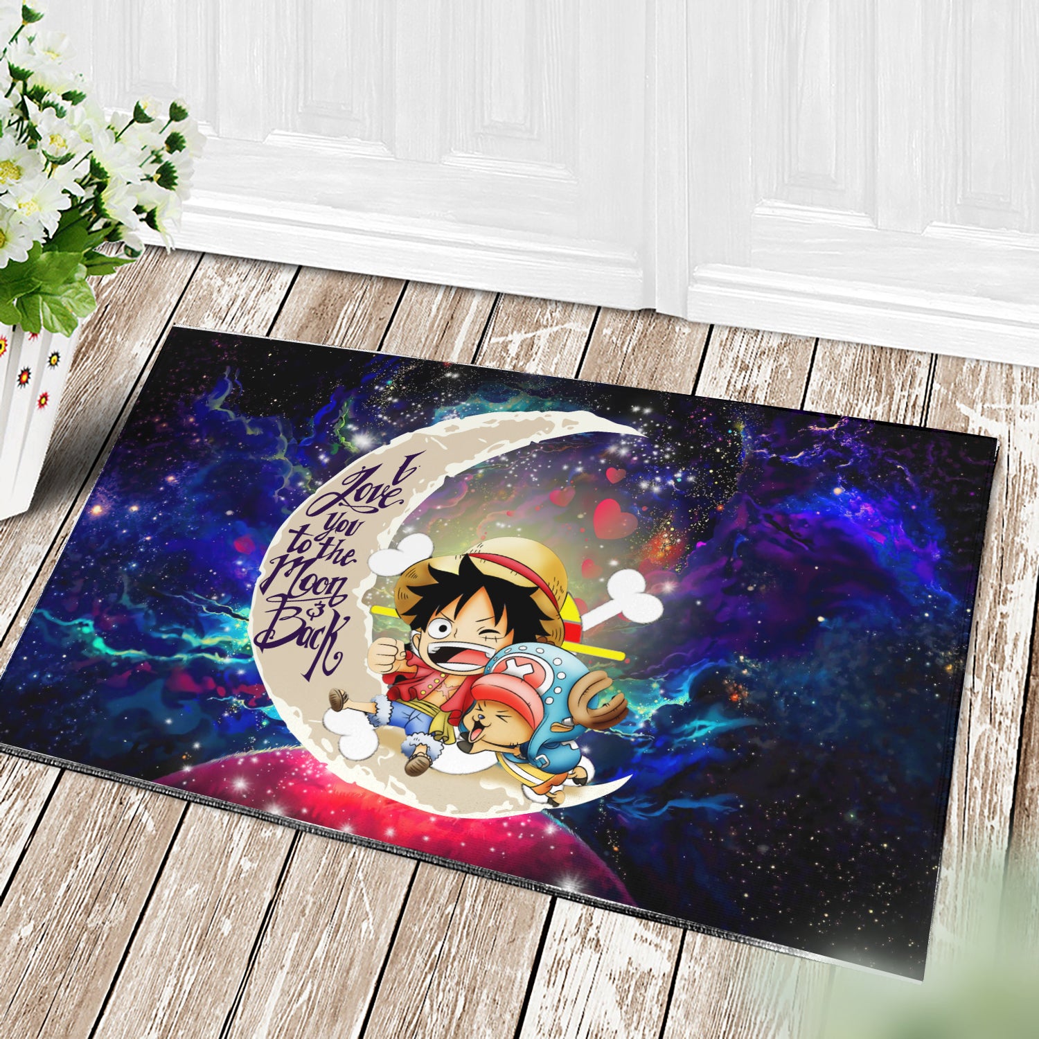Chibi Luffy And Chopper One Piece Anime Love You To The Moon Galaxy Doormat Home Decor Nearkii