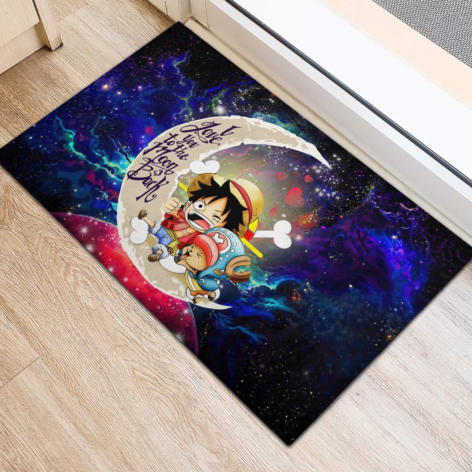 Chibi Luffy And Chopper One Piece Anime Love You To The Moon Galaxy Doormat Home Decor Nearkii